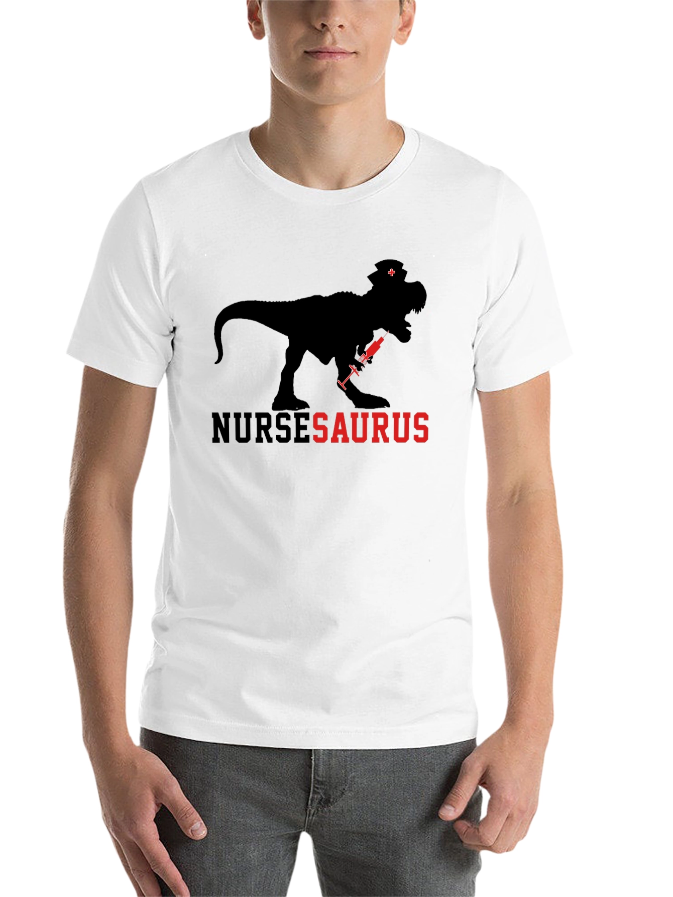 Black NurseSaurus T-Shirt: Dinosaur Nurse Tee view 14