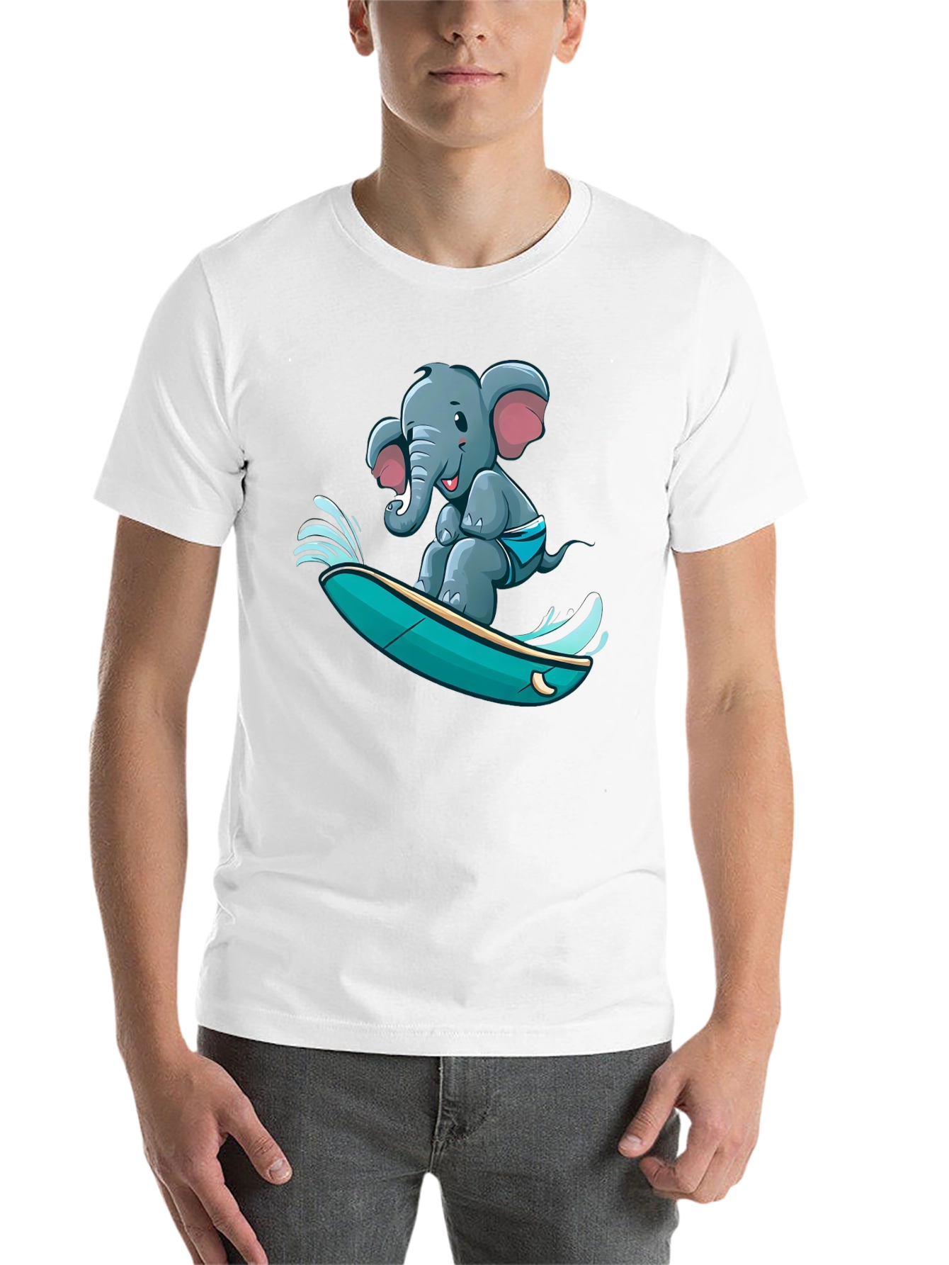 Black Surfing Elephant T-Shirt - Unique Cartoon Design view 14
