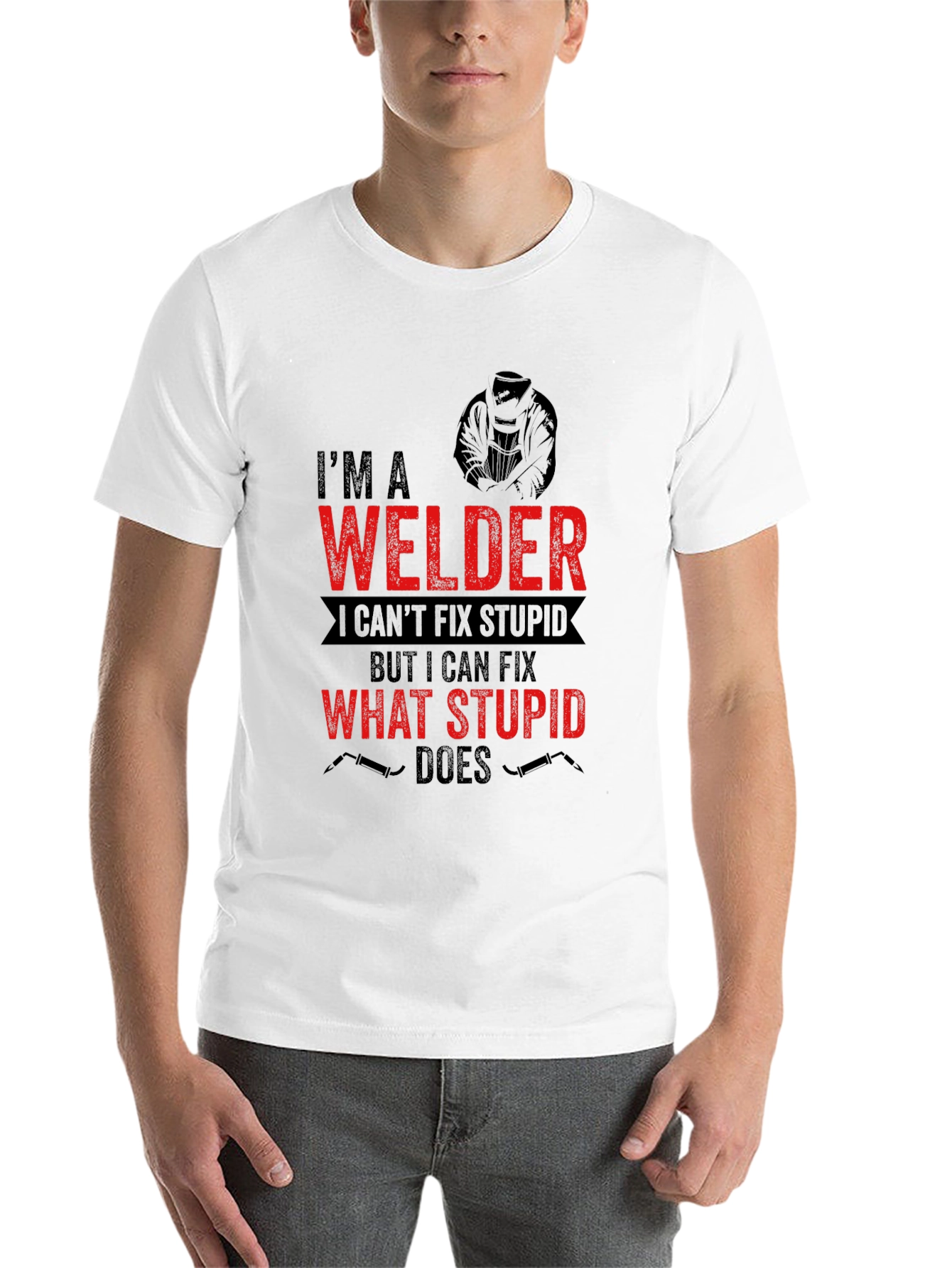 Black Welder T-Shirt: I Can Fix What Stupid Does - Black view 14