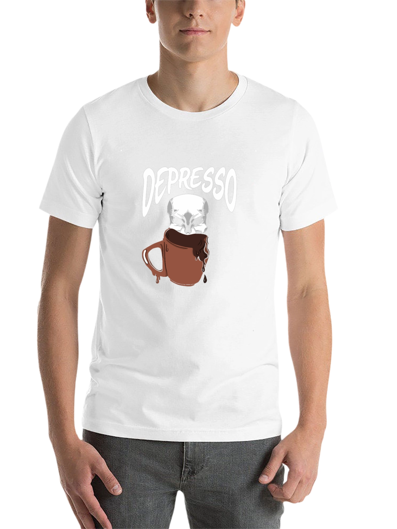 Black Depresso T-Shirt - Funny Skull Coffee Design view 14