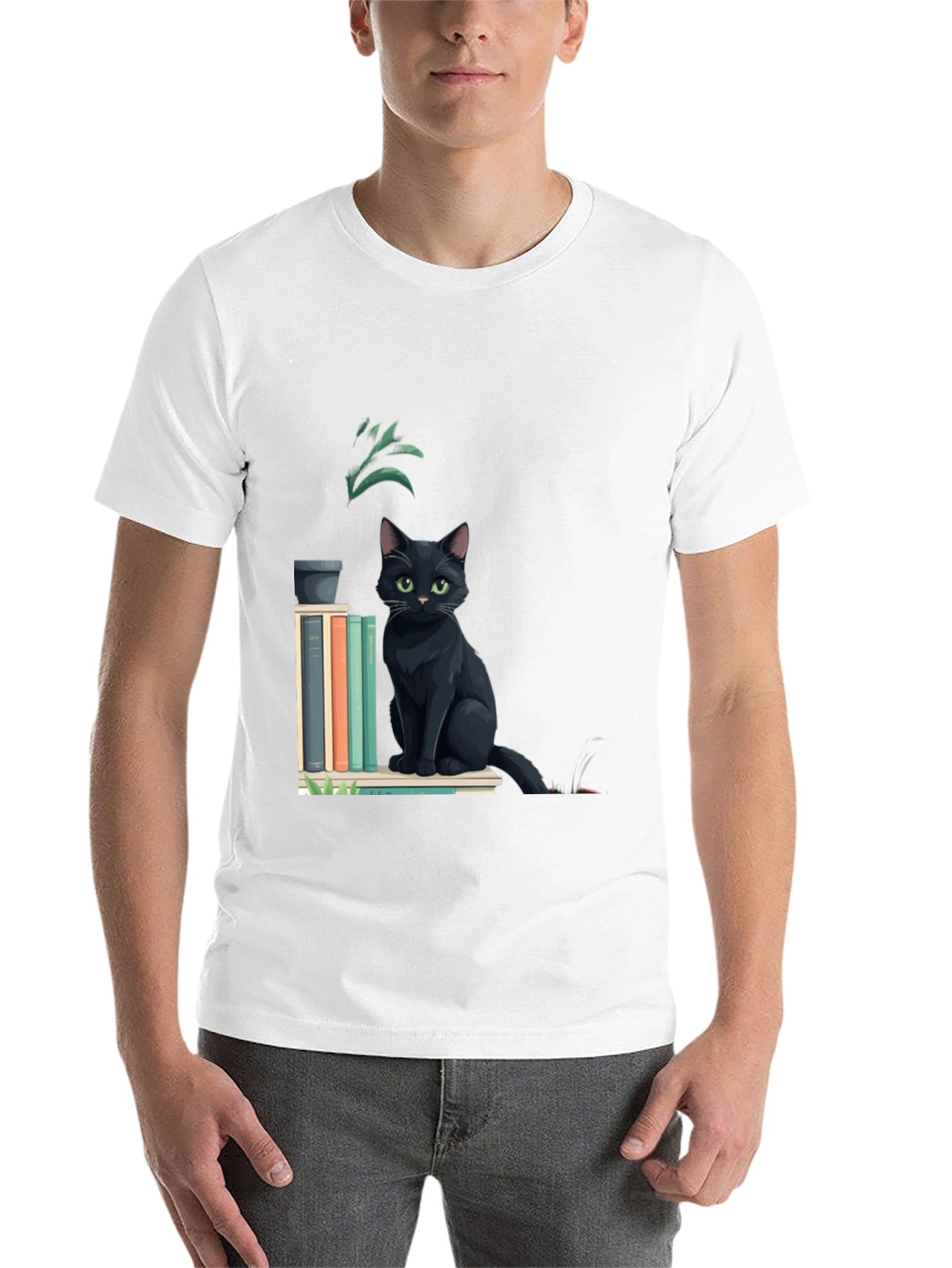 Black Black Cat Bookshelf T-Shirt - Stylish & Comfortable view 14