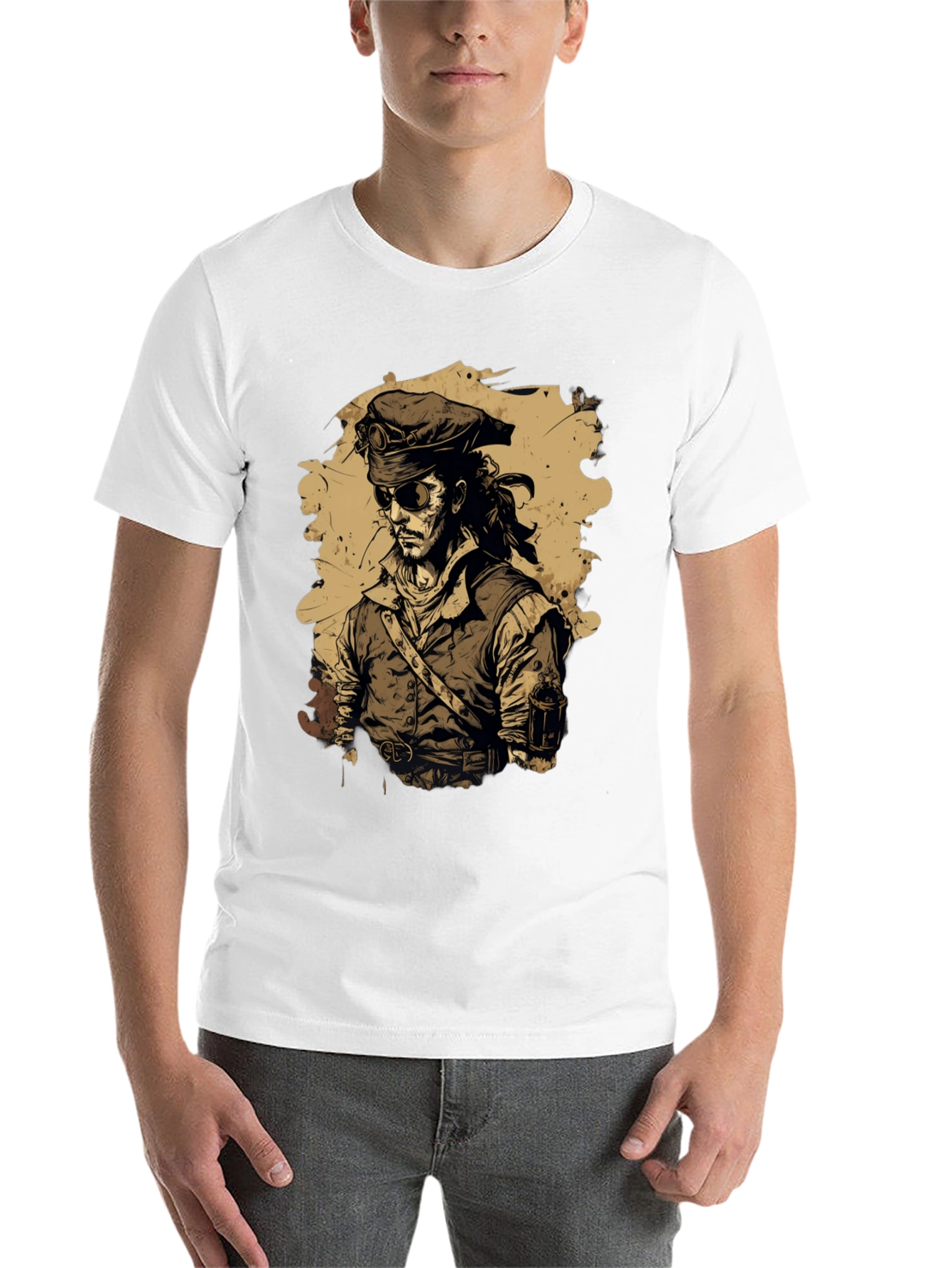 Black Steampunk Pirate Graphic T-Shirt view 14
