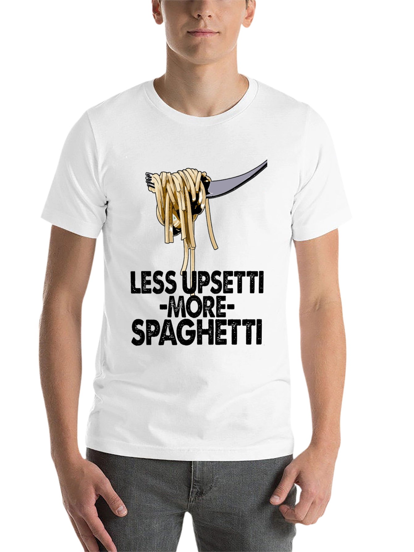 Black Less upsetti more spaghetti t-shirt view 14