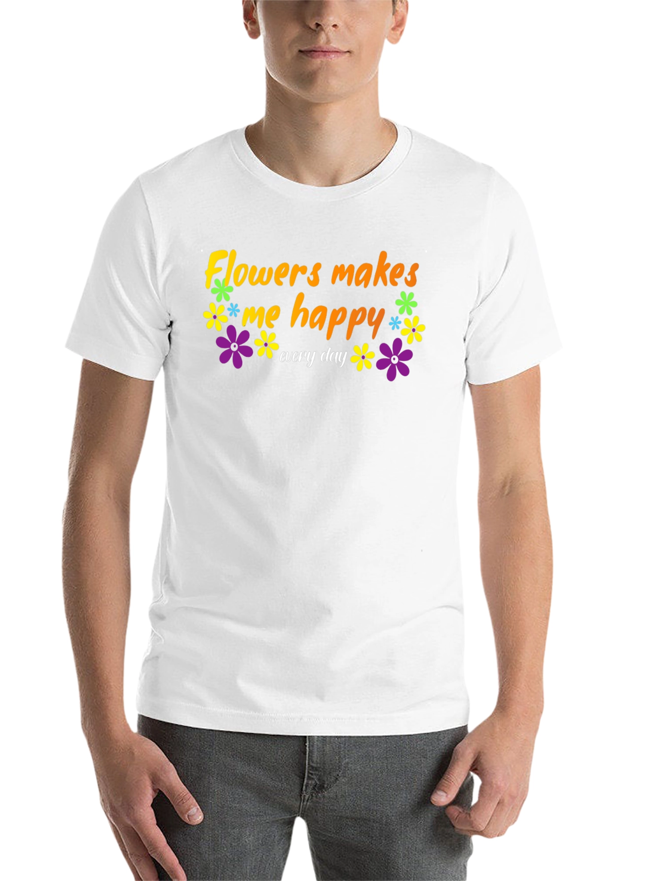 Black Flowers Makes Me Happy T-Shirt - Everyday Comfort view 14