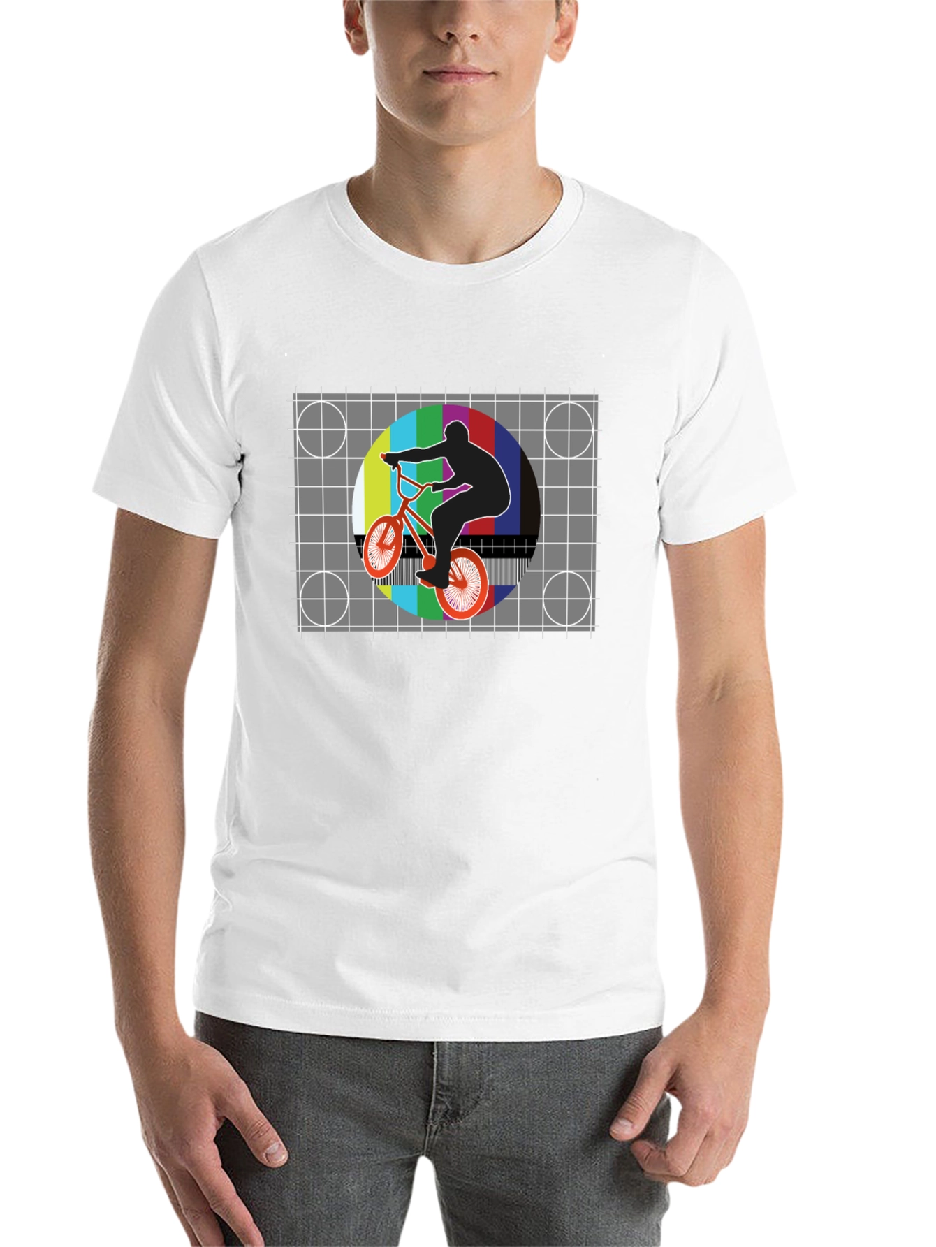 Black Retro BMX Rider Tee - Vintage Test Pattern Graphic view 14