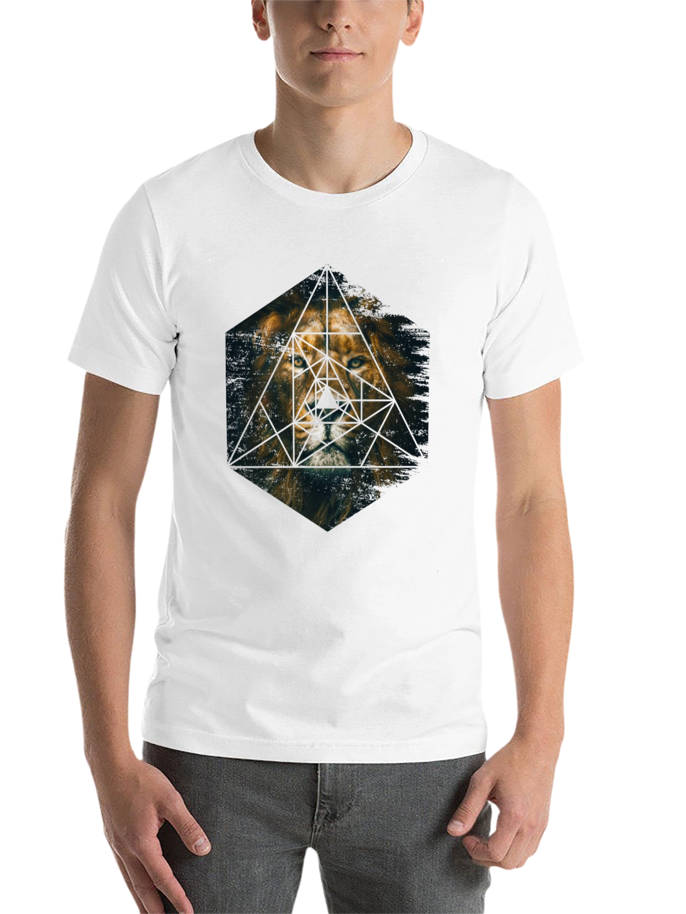 Black Geometric Lion Graphic Print Tee - Premium Men's T-Shirt view 14