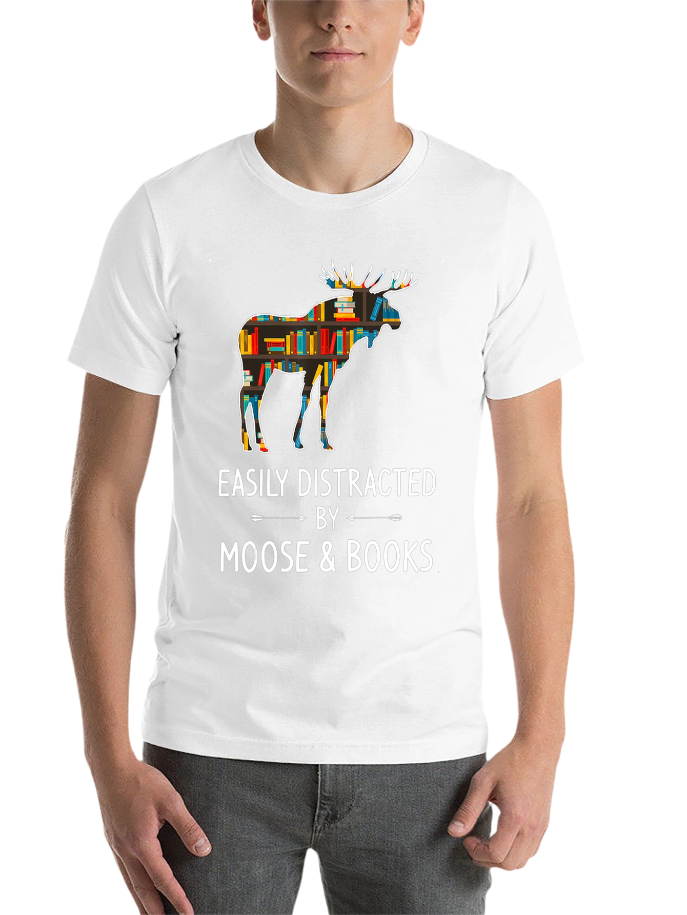 Black Easily Distracted by Moose and Books T-Shirt view 14