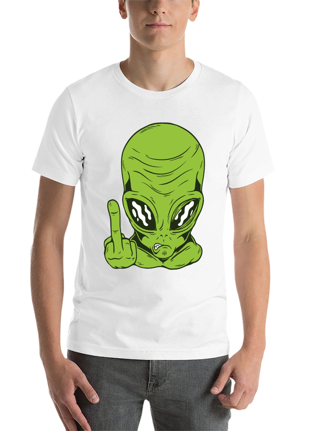 Black Alien Middle Finger Graphic T-Shirt - Black view 14