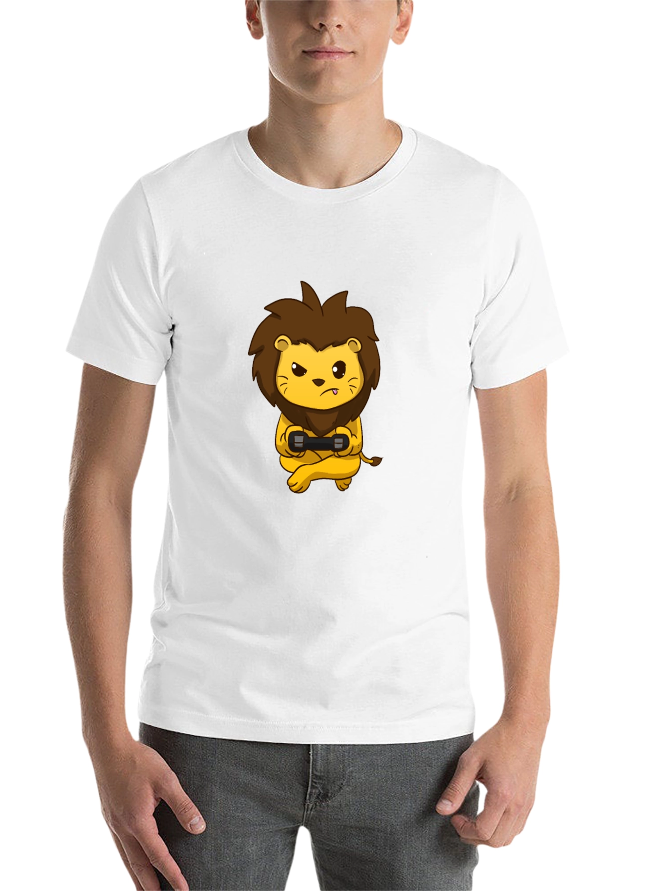 Black Gamer Lion Graphic T-Shirt - Black Cotton Tee view 14