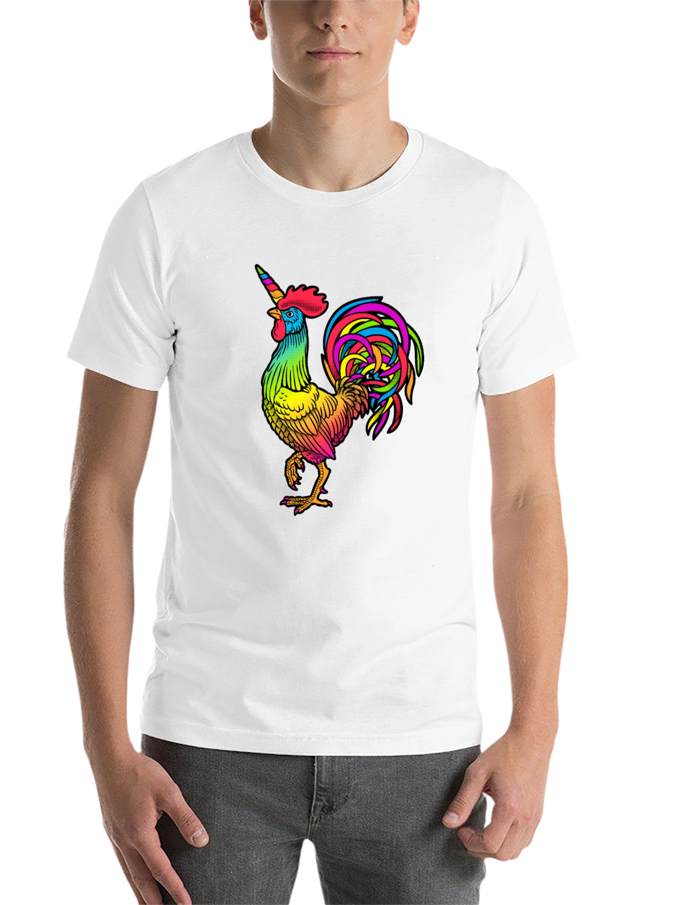 Black Rainbow Unicorn Rooster Graphic Tee view 14