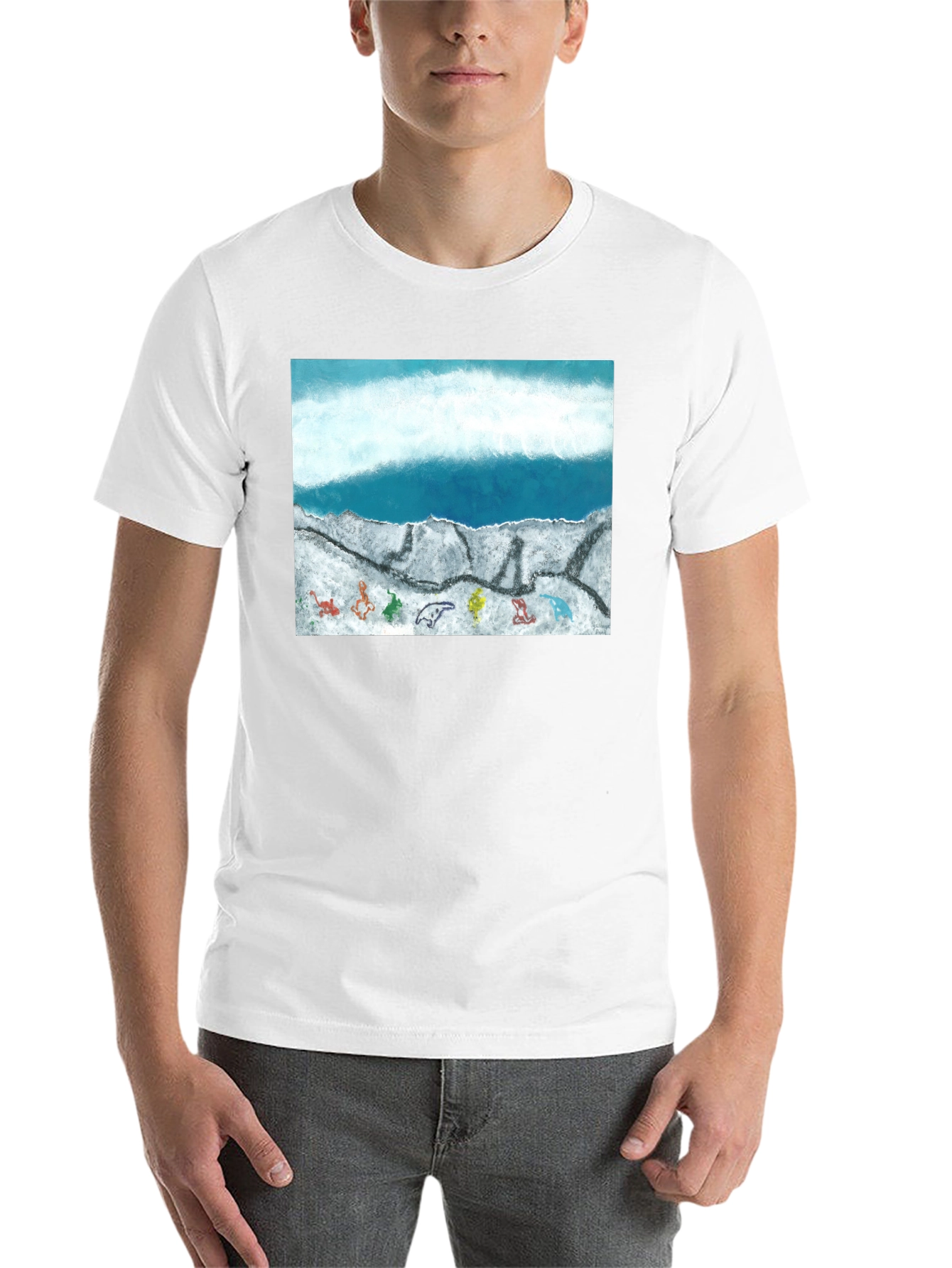 Ocean Scene Graphic Print Black T-Shirt - 14