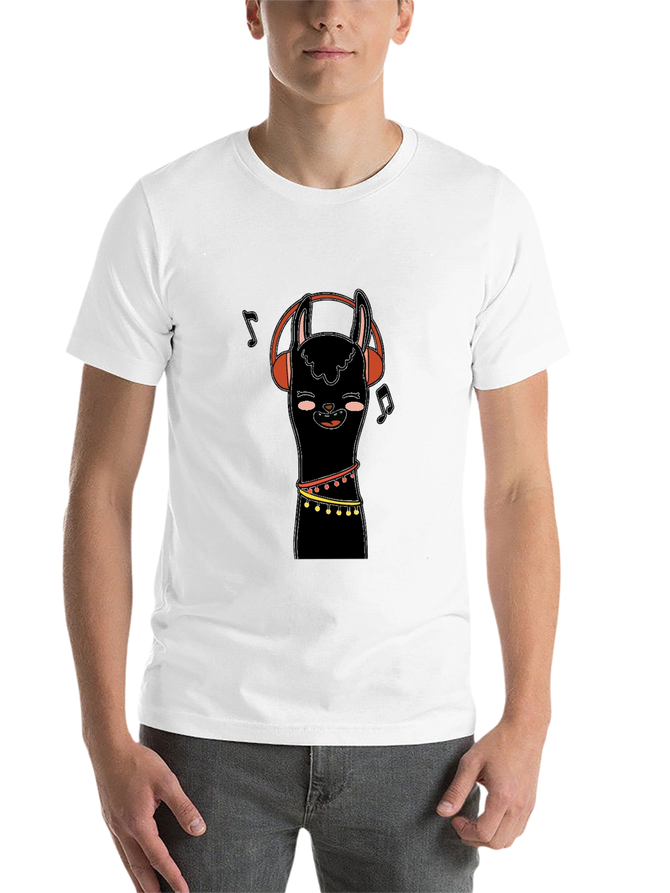 Black Llama Headphones Black Graphic Tee view 14