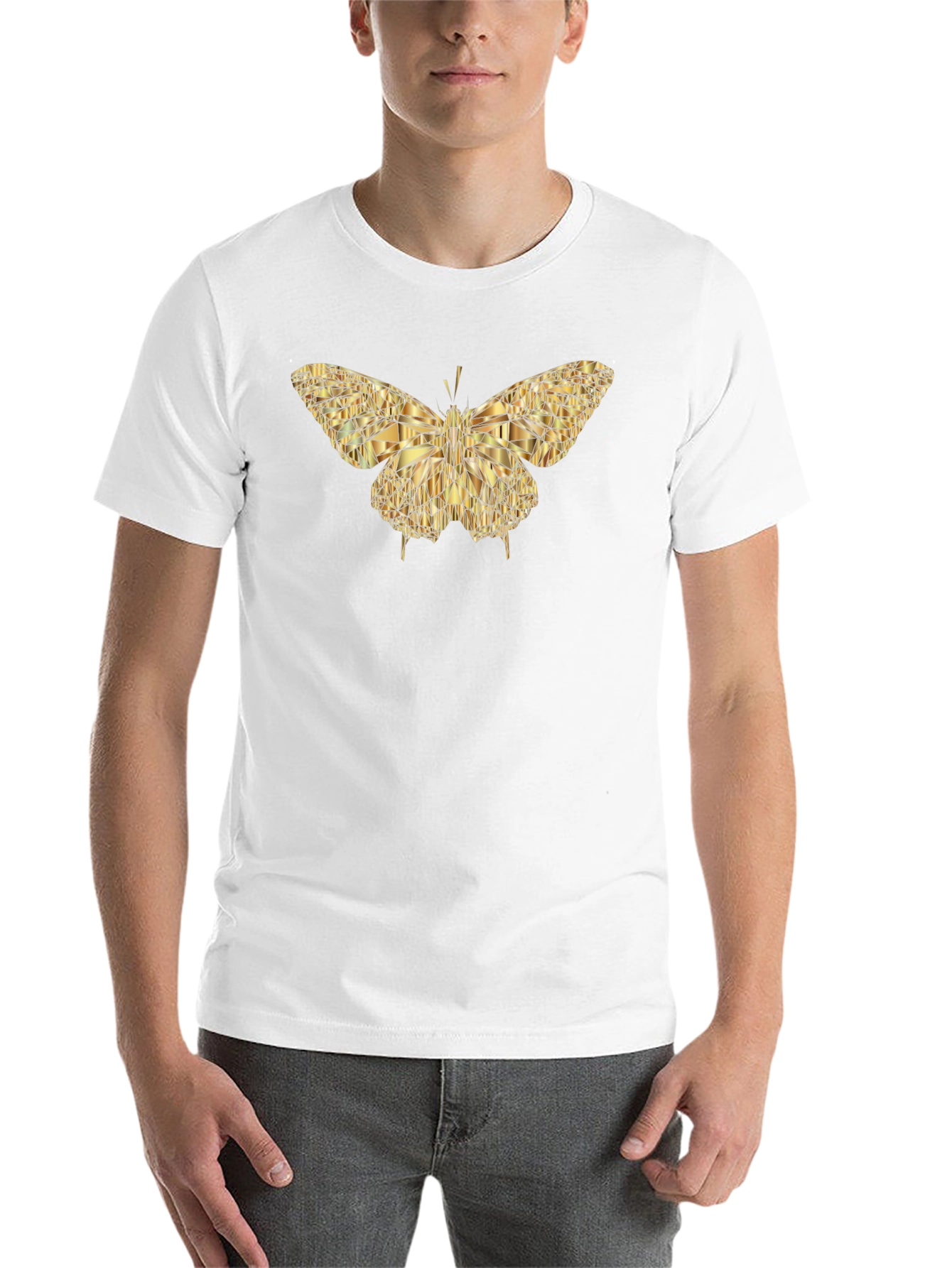 Black Geometric Gold Butterfly Graphic Tee - Modern Style view 14