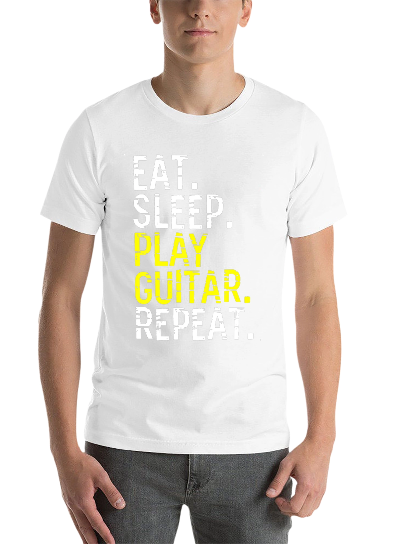 Black Eat Sleep Play Guitar Repeat Graphic Tee view 14