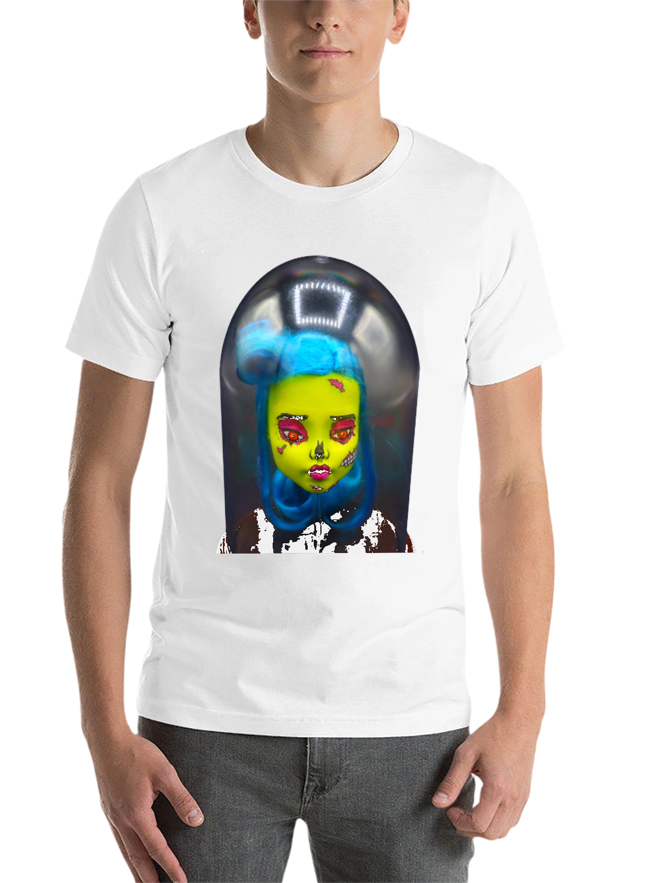 Black Surreal Doll Graphic Tee - Unique Art Shirt view 14