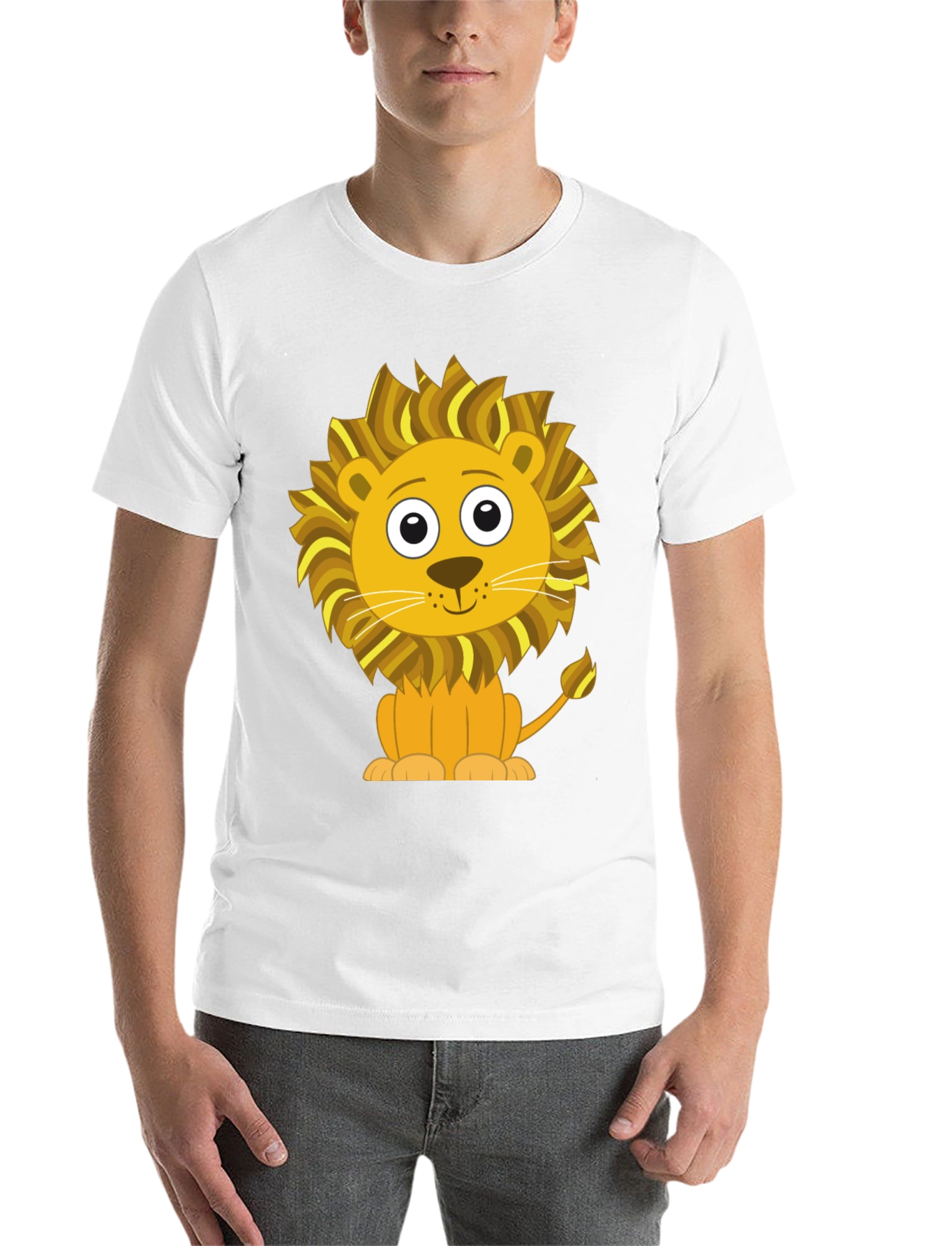 Black Cute Cartoon Lion Graphic T-Shirt - Black Cotton Tee view 14