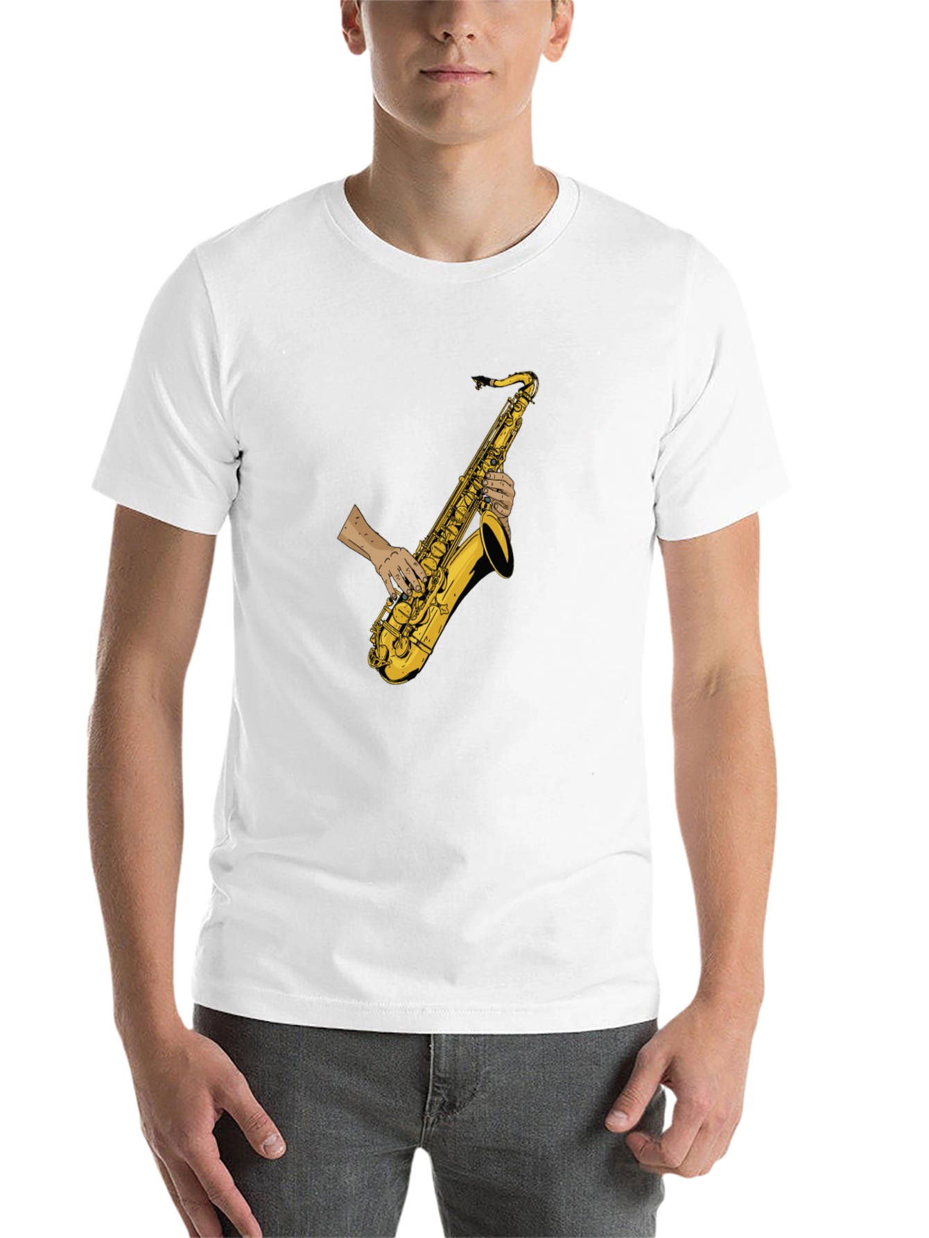 Black Saxophone Player Graphic Tee - Black Cotton T-Shirt view 14