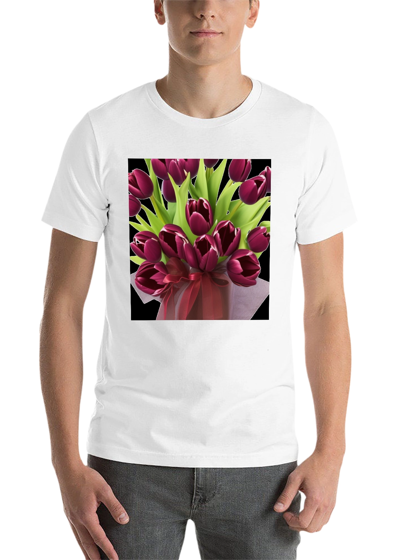 Black Tulip Bouquet Graphic Tee - Elegant Floral Design view 14