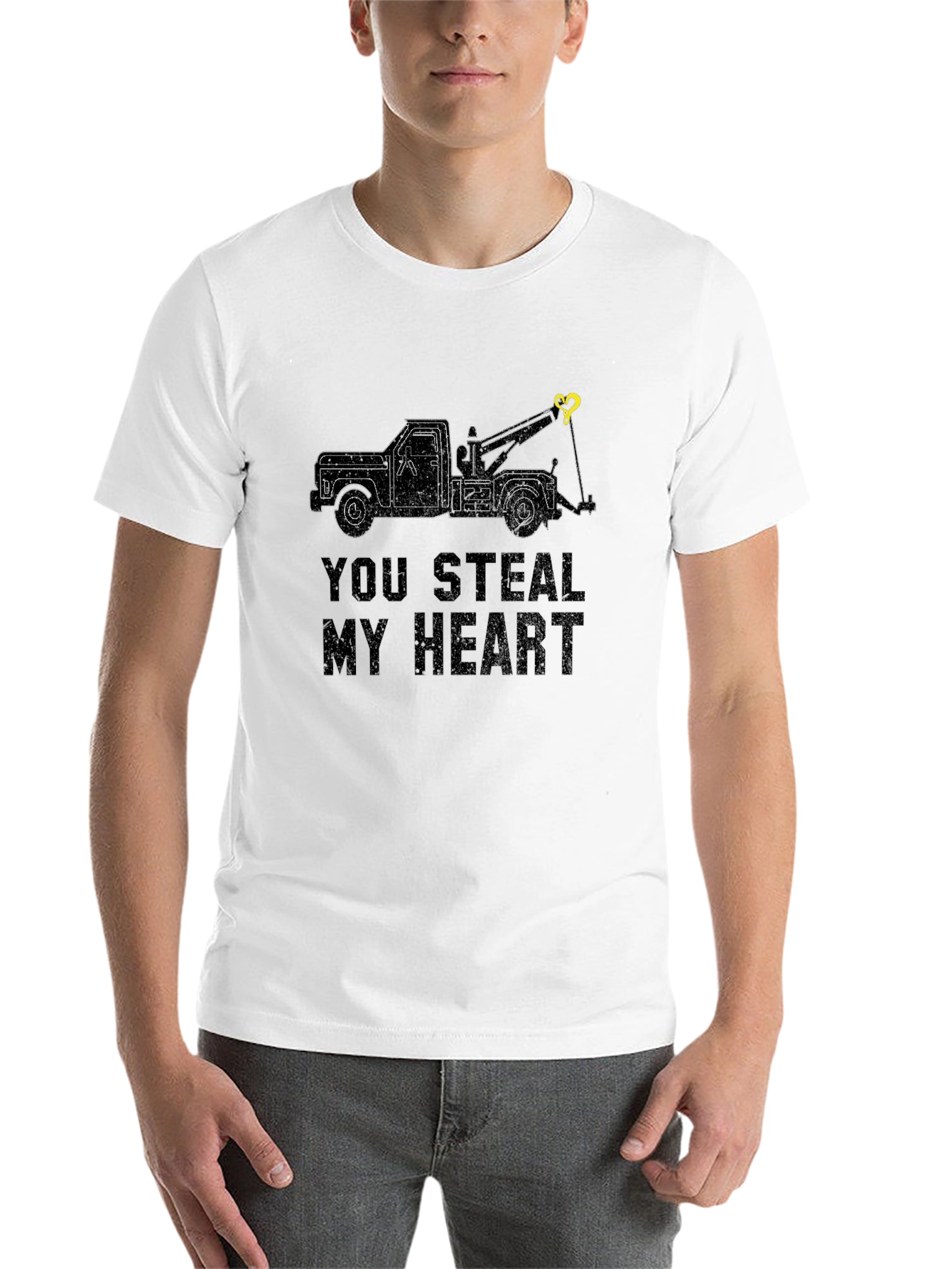 Black You Steal My Heart Tow Truck Graphic T-Shirt view 14