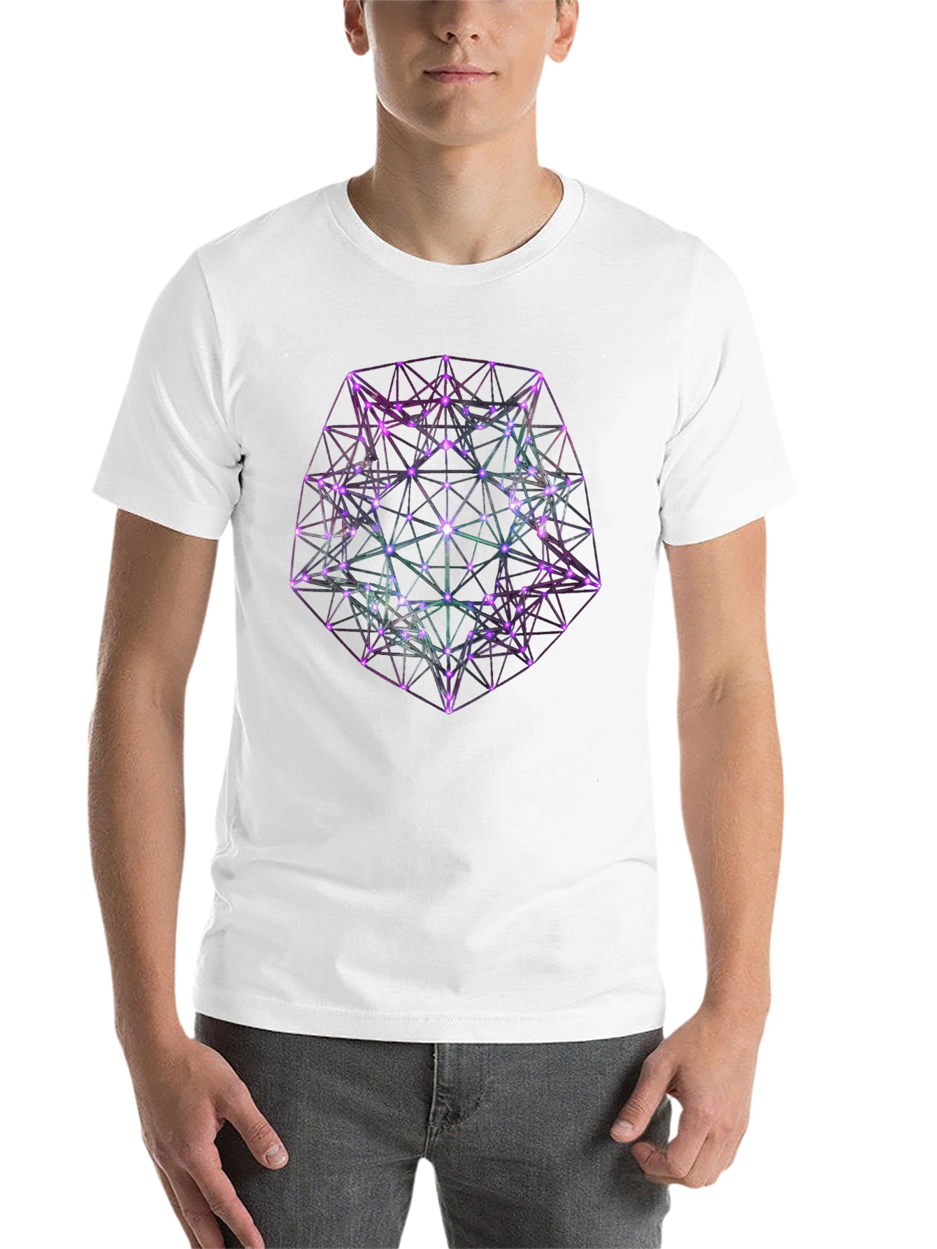 Black Geometric Neon Graphic Black T-Shirt view 14