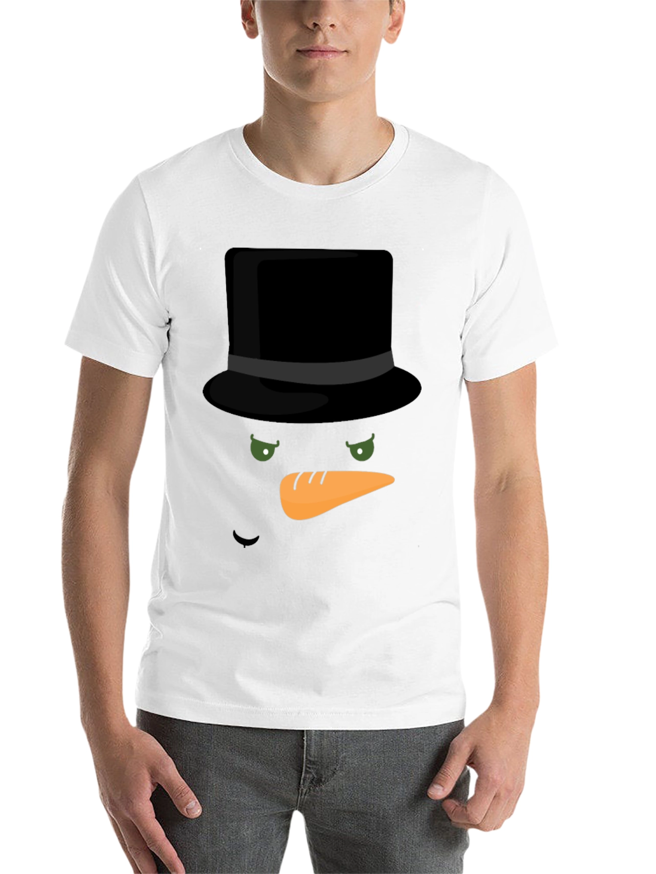 Black Snowman Face T-Shirt - Holiday Festive Apparel view 14