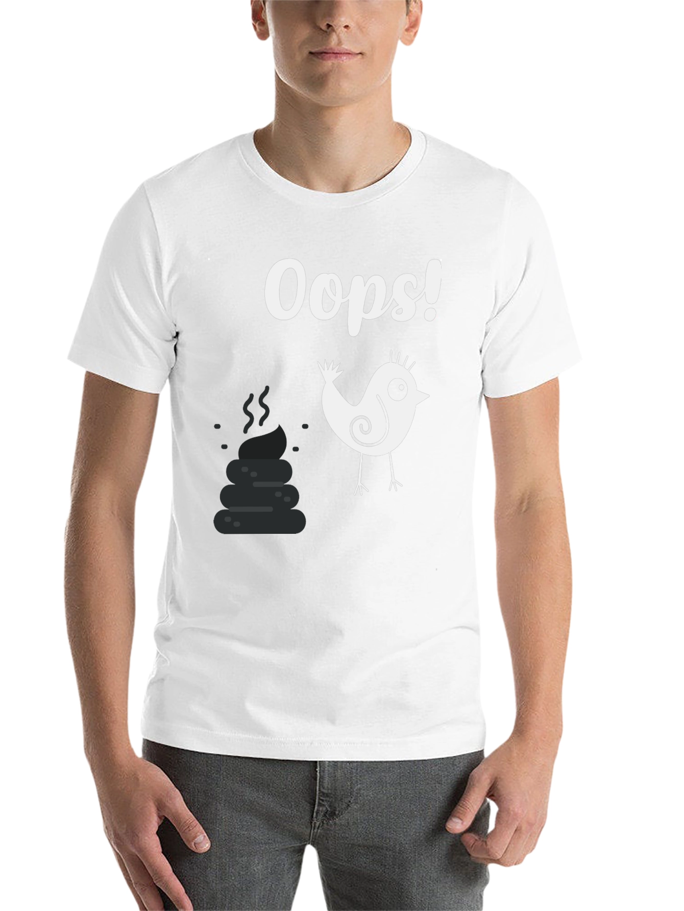 Black Oops! Bird Poop Graphic Tee - Funny Casual T-Shirt view 14