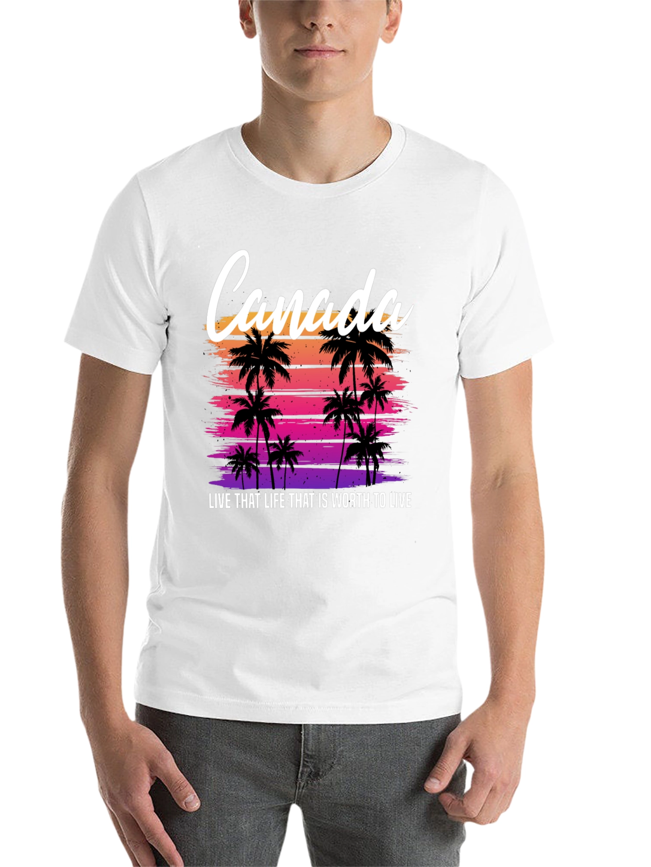 Black Canada Sunset Palm Tree T-Shirt - Live That Life Tee view 14