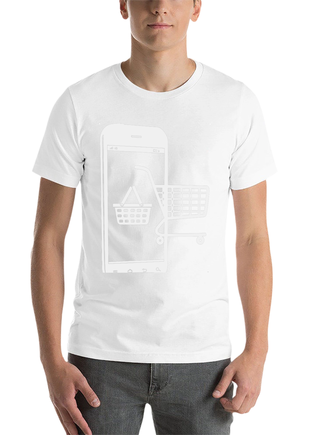 Online Shopping Tee - Smartphone & Cart Design - 14