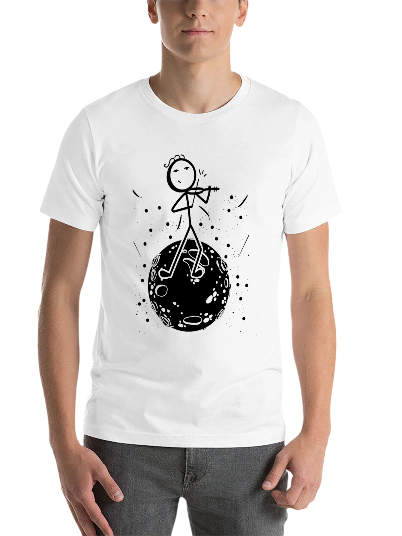 Black Stick Figure Moon Musician Black T-Shirt view 14