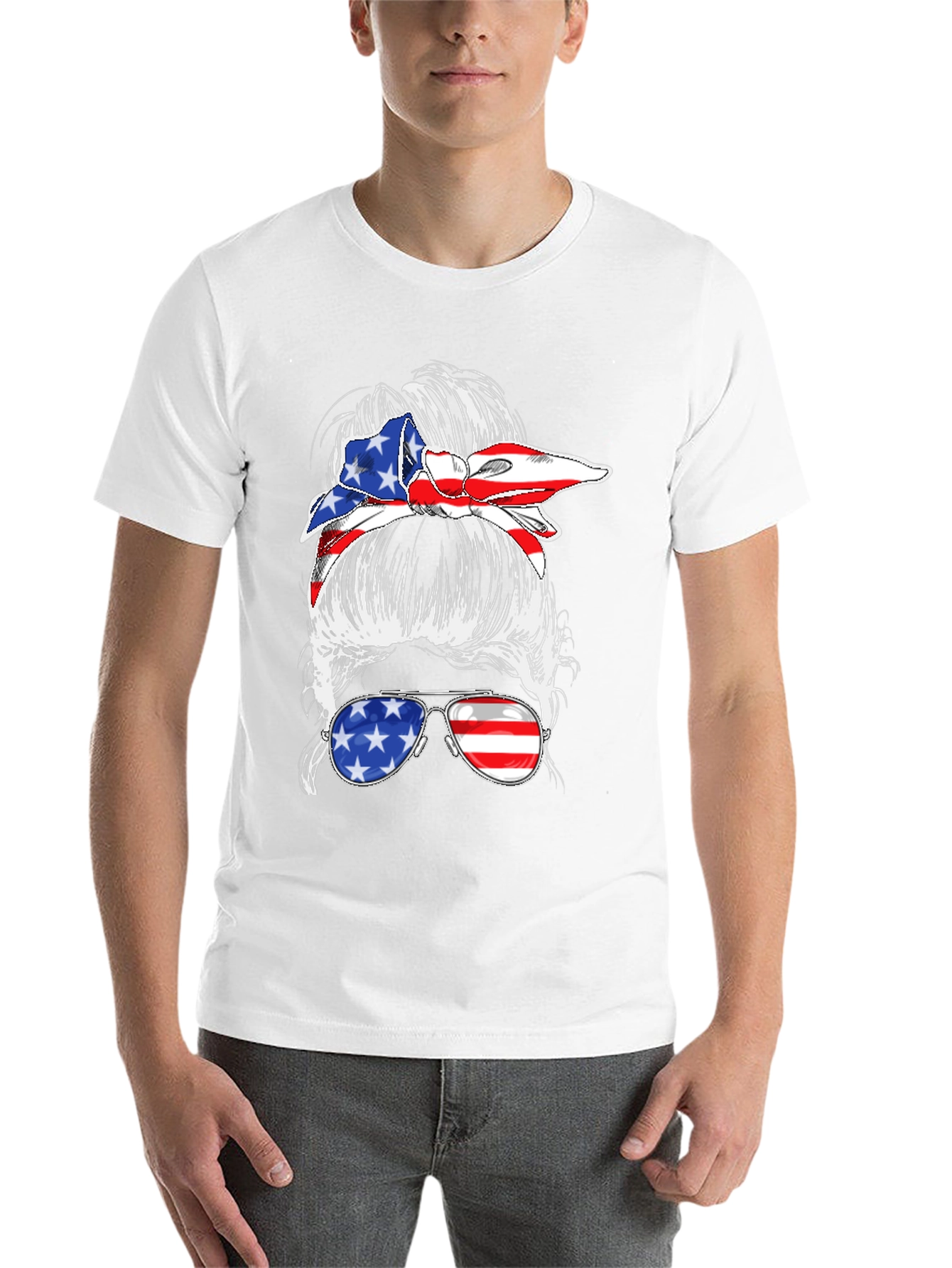 Black Messy Bun American Flag T-Shirt view 14