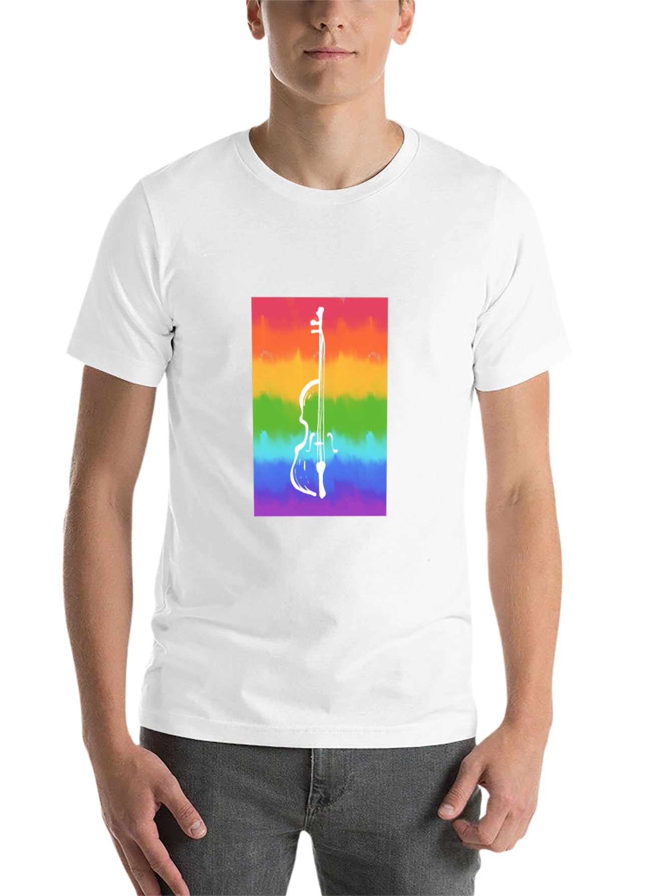 Black Rainbow Cello Graphic Tee - Black Cotton Casual Shirt view 14