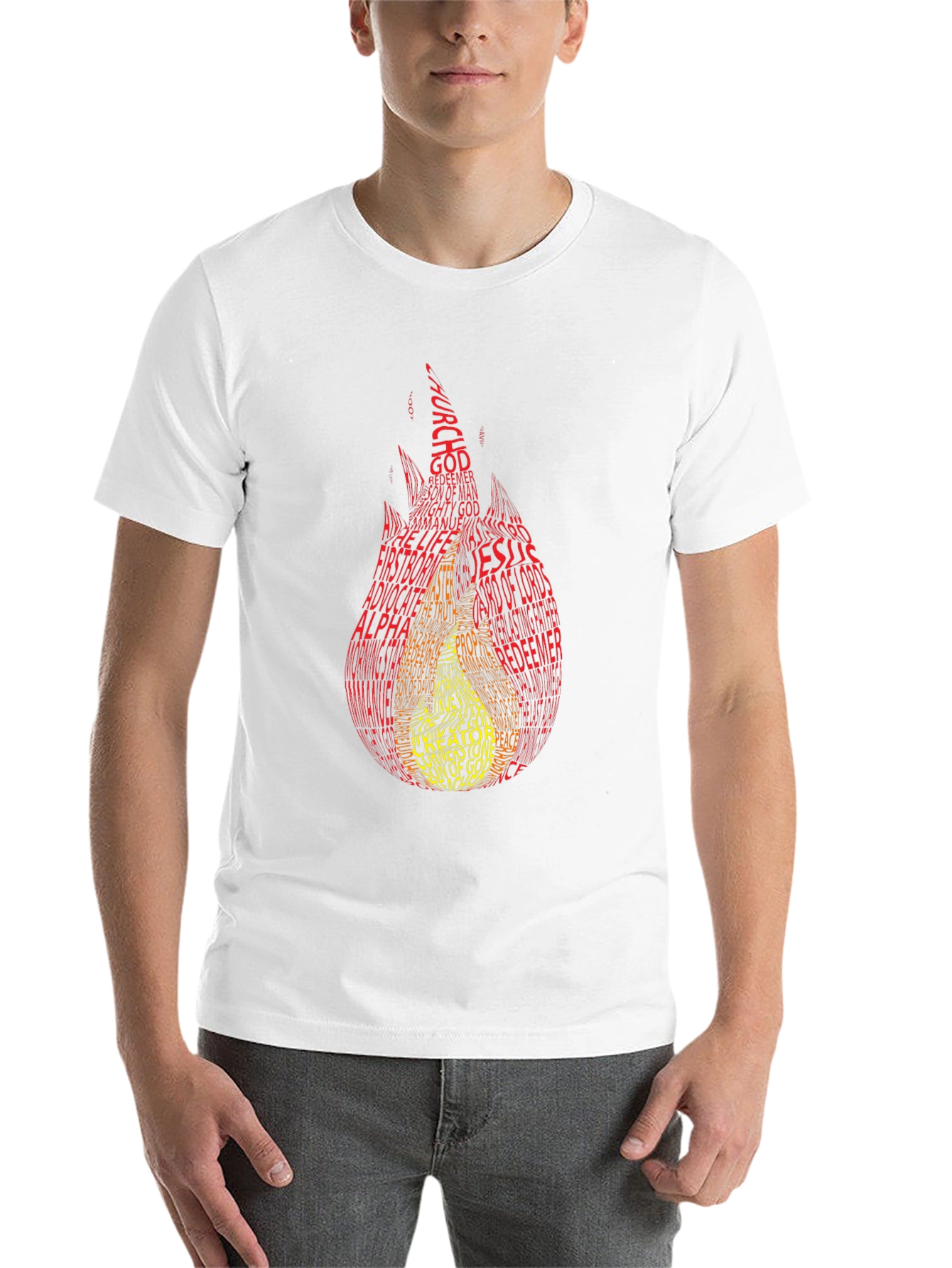 Black Flame Word Art T-Shirt - Religious Design view 14