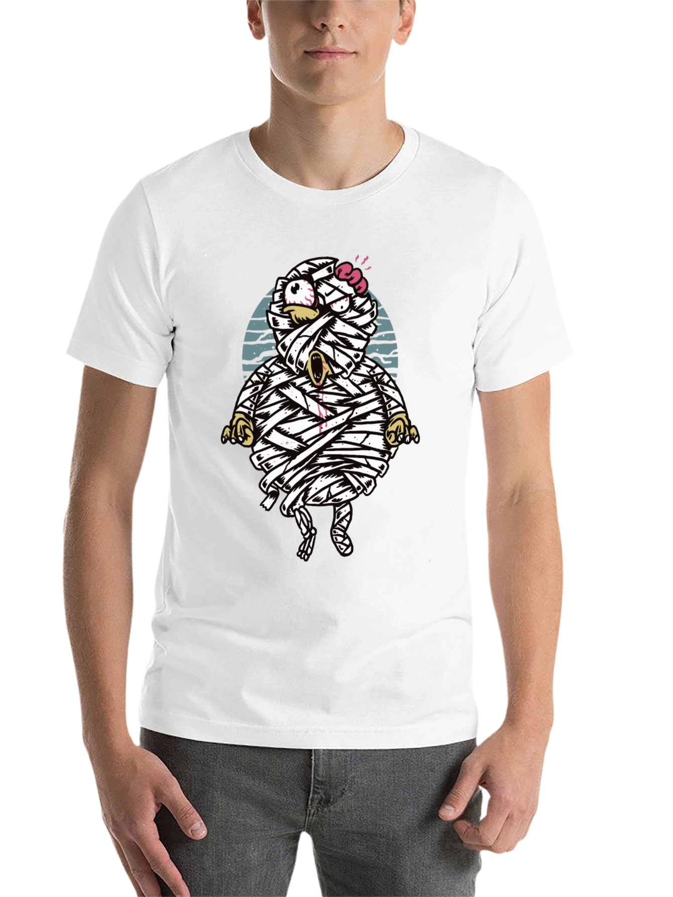 Black Cartoon Mummy Graphic T-Shirt - Halloween Style view 14