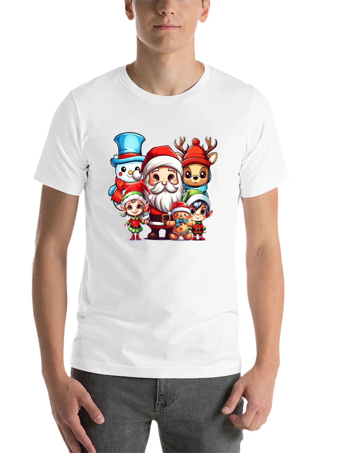 Black Festive Christmas Cartoon Crew Black T-Shirt view 14