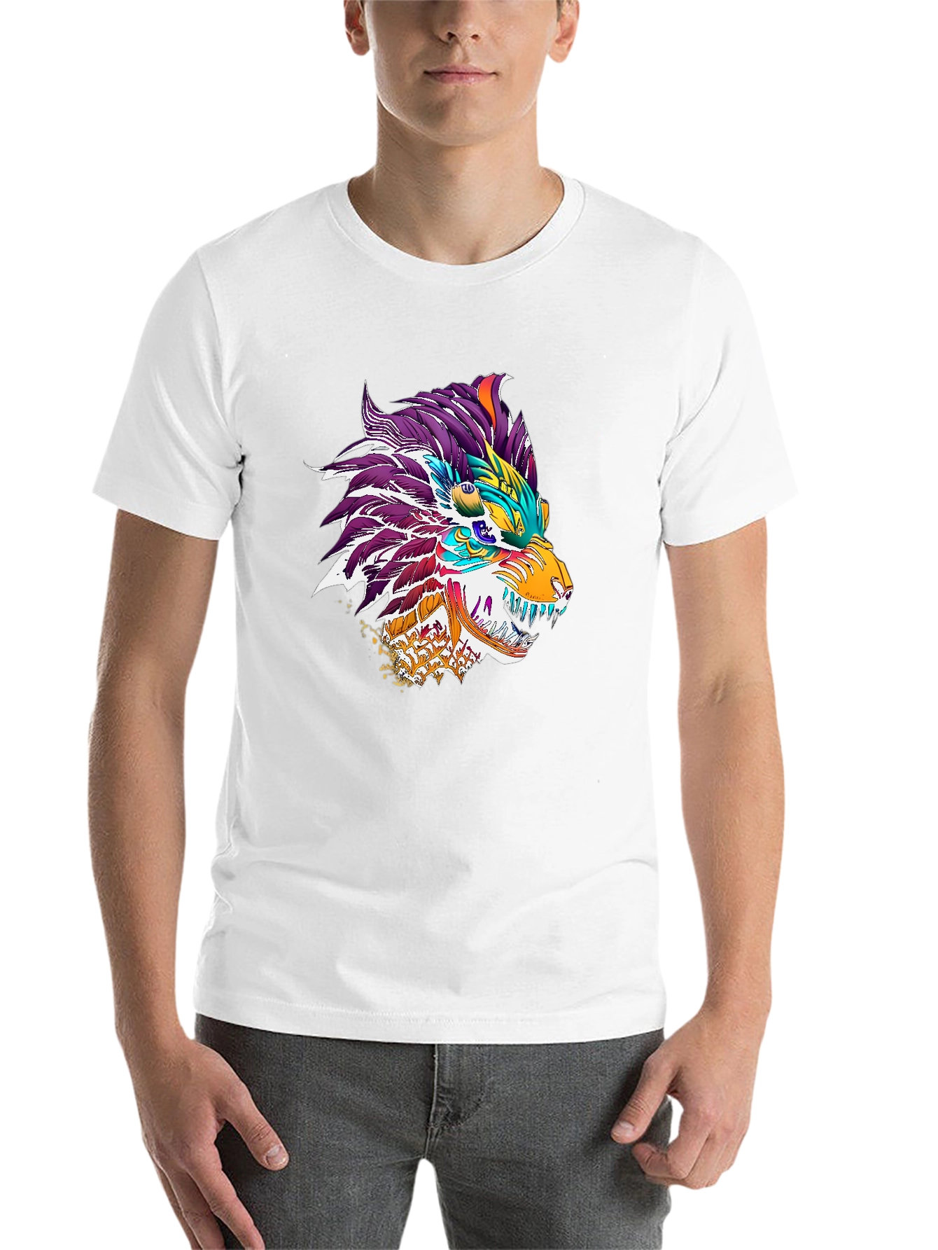 Black Colorful Dragon Wolf Graphic Tee - Black view 14