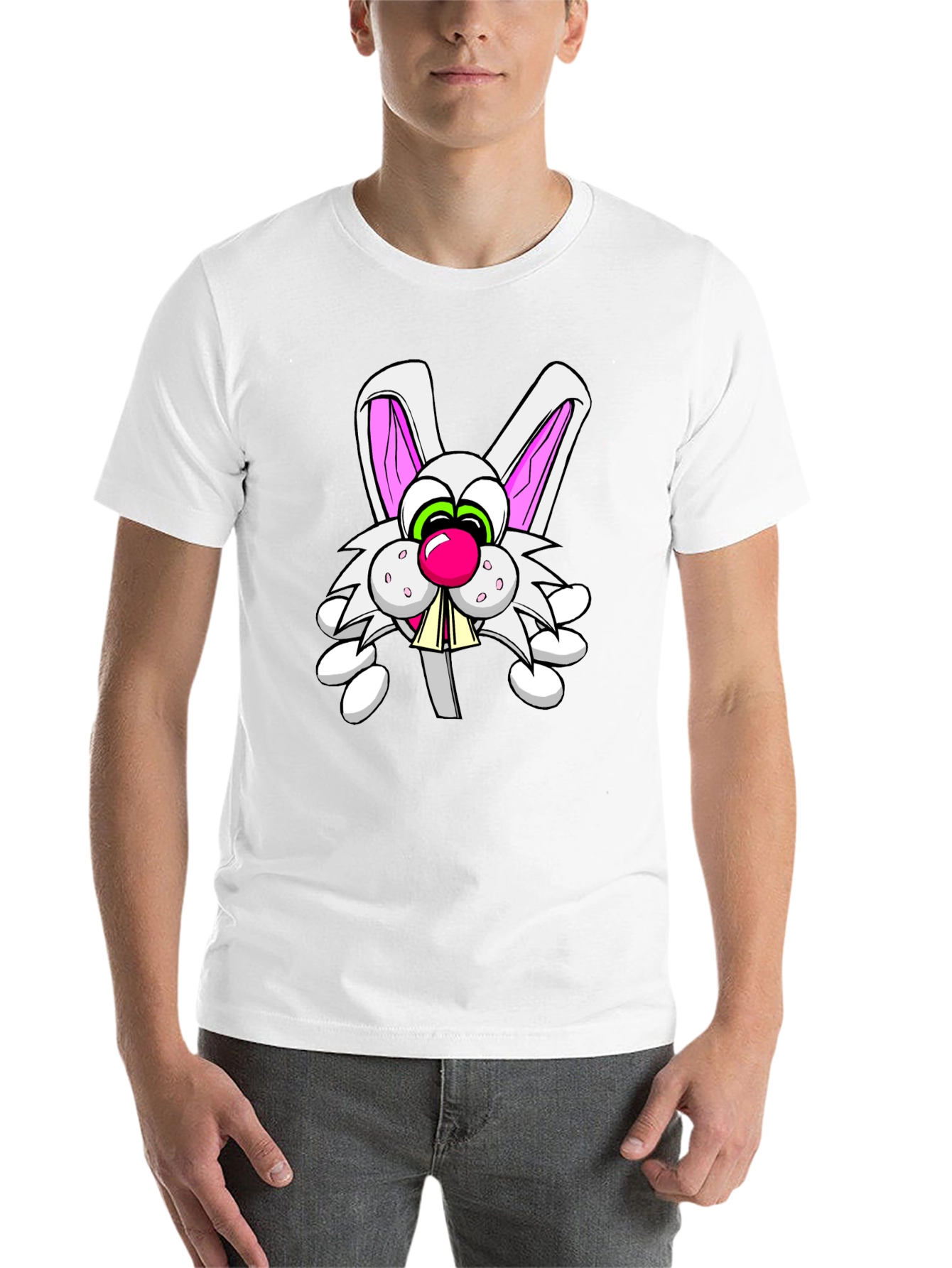 Black Cartoon Rabbit Graphic Tee - Funny Bunny T-Shirt view 14