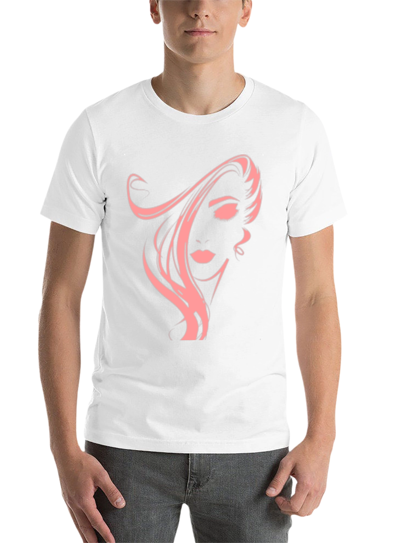 Black Stylish Black T-Shirt with Pink Woman Portrait Graphic view 14