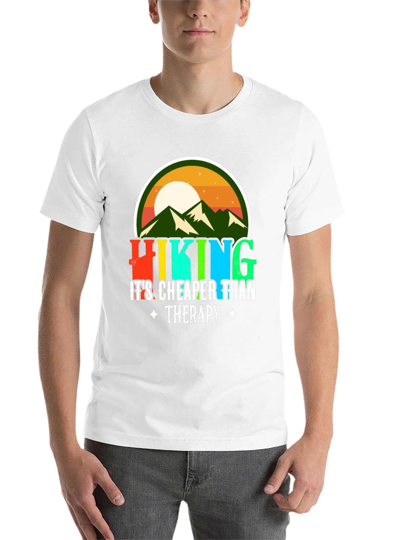 Black Hiking Cheaper Than Therapy Graphic Tee view 14