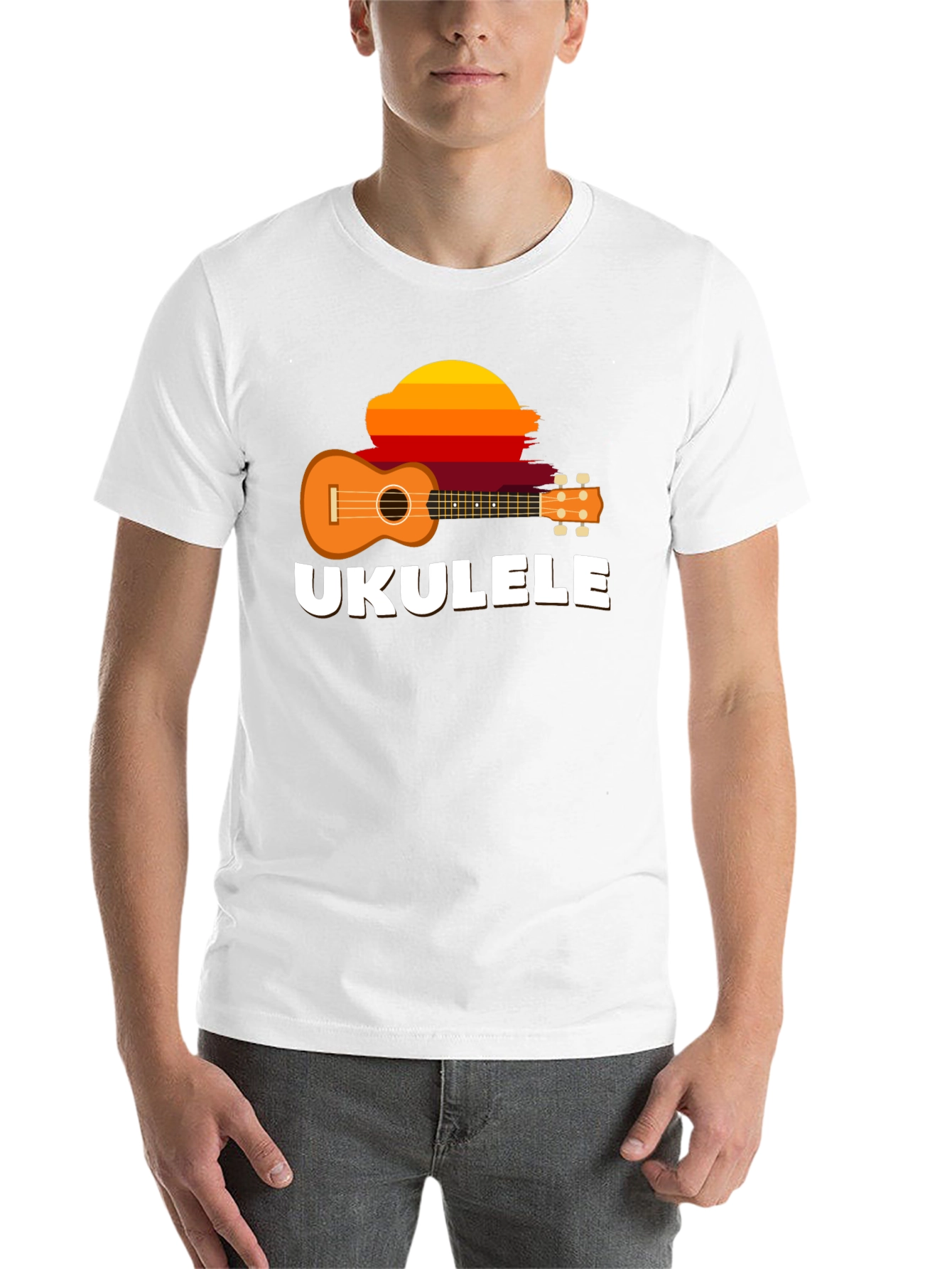 Black Ukulele Sunset Graphic Tee - Black Cotton T-Shirt view 14
