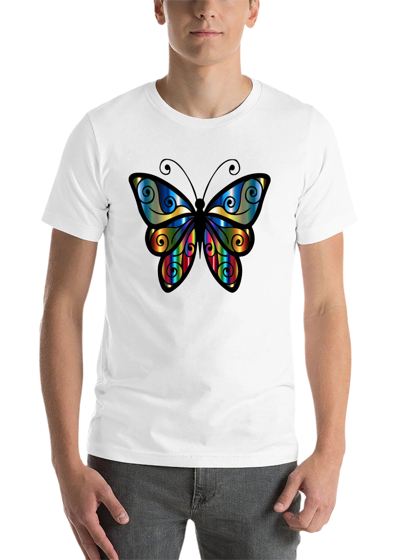 Black Rainbow Butterfly Graphic Tee - Stylish Black T-Shirt view 14