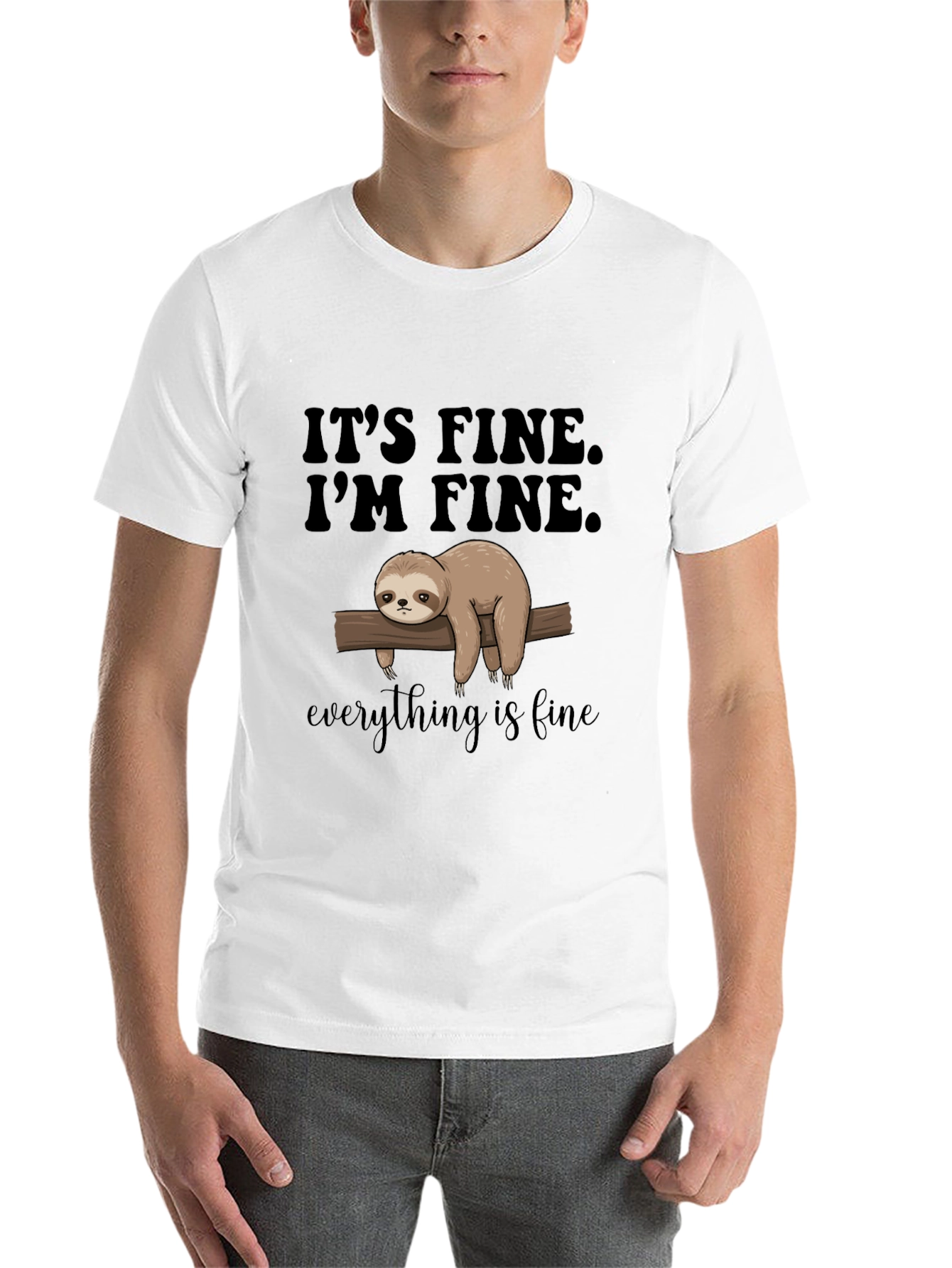 Black It's Fine, I'm Fine, Everything is Fine Sloth T-Shirt view 14