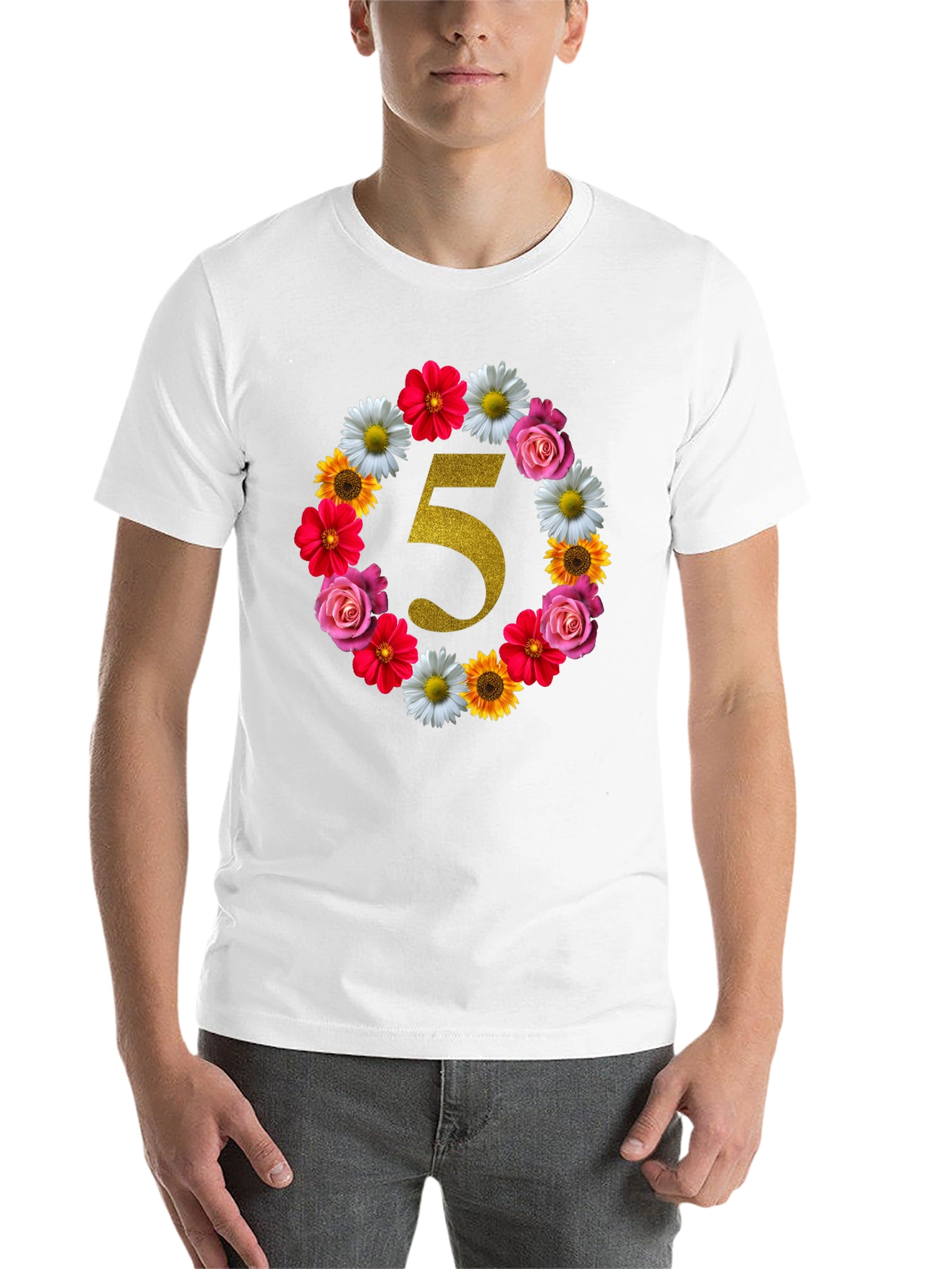 Black Floral Number 5 Birthday T-Shirt view 14