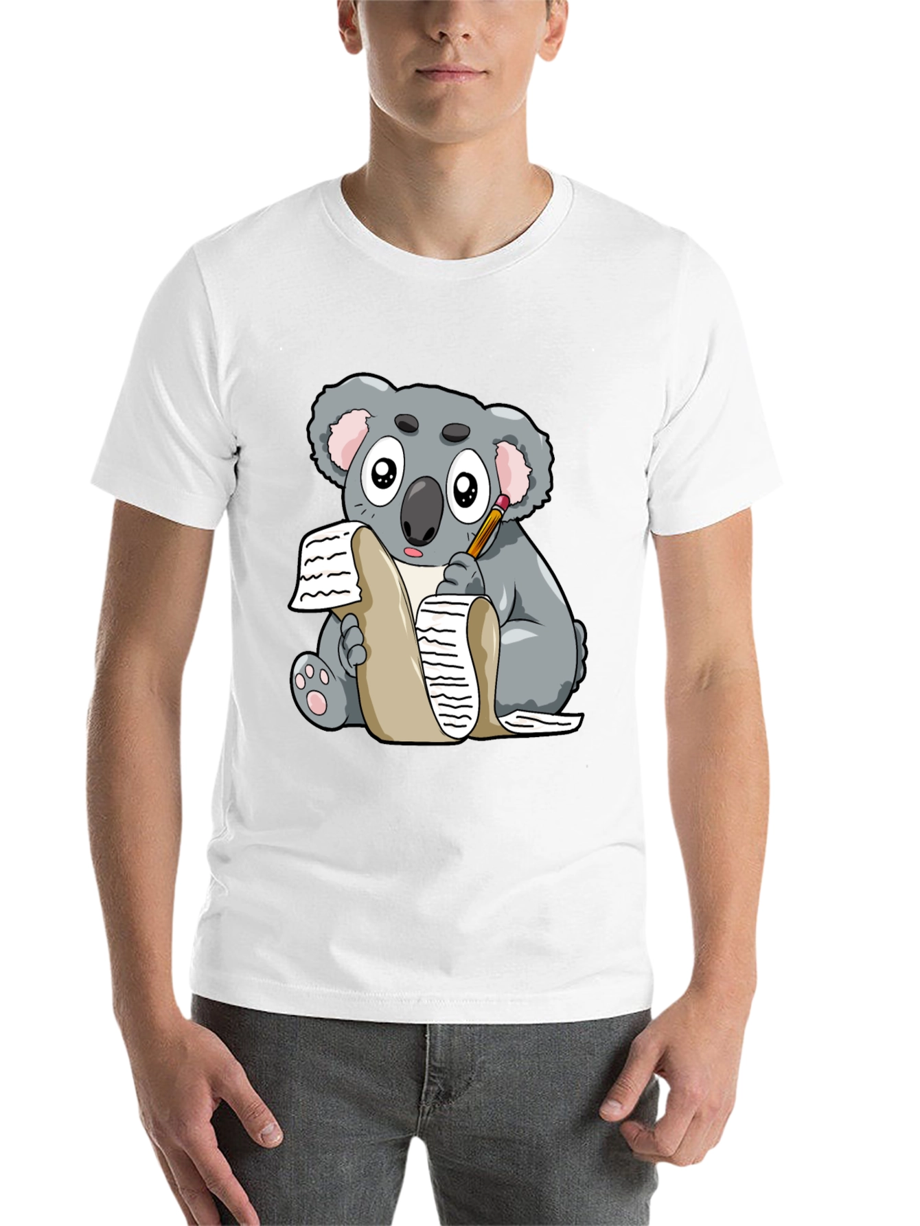 Black Koala Writer Graphic T-Shirt - Unisex Tee view 14