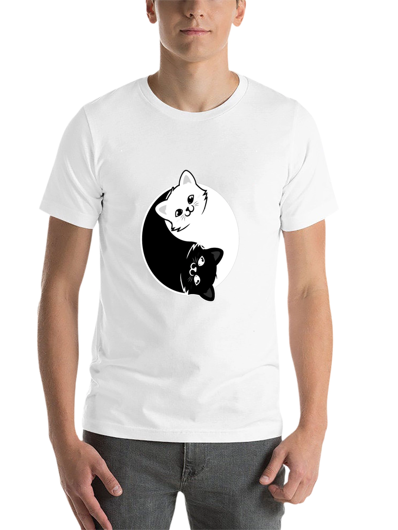 Black Yin Yang Cats Graphic Tee - Black Cotton Blend T-Shirt view 14