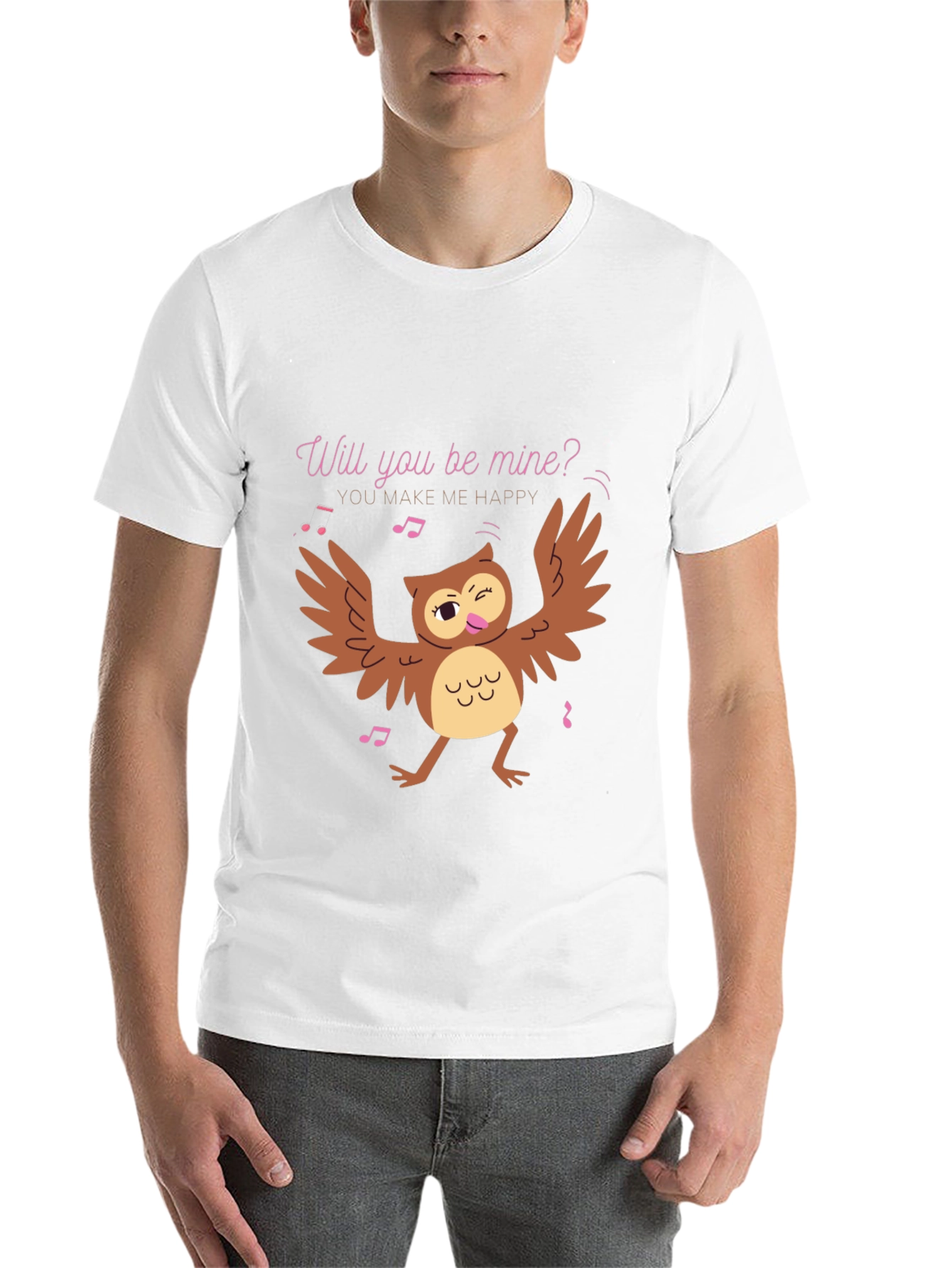 Black Whimsical Owl Valentine's Day T-Shirt view 14