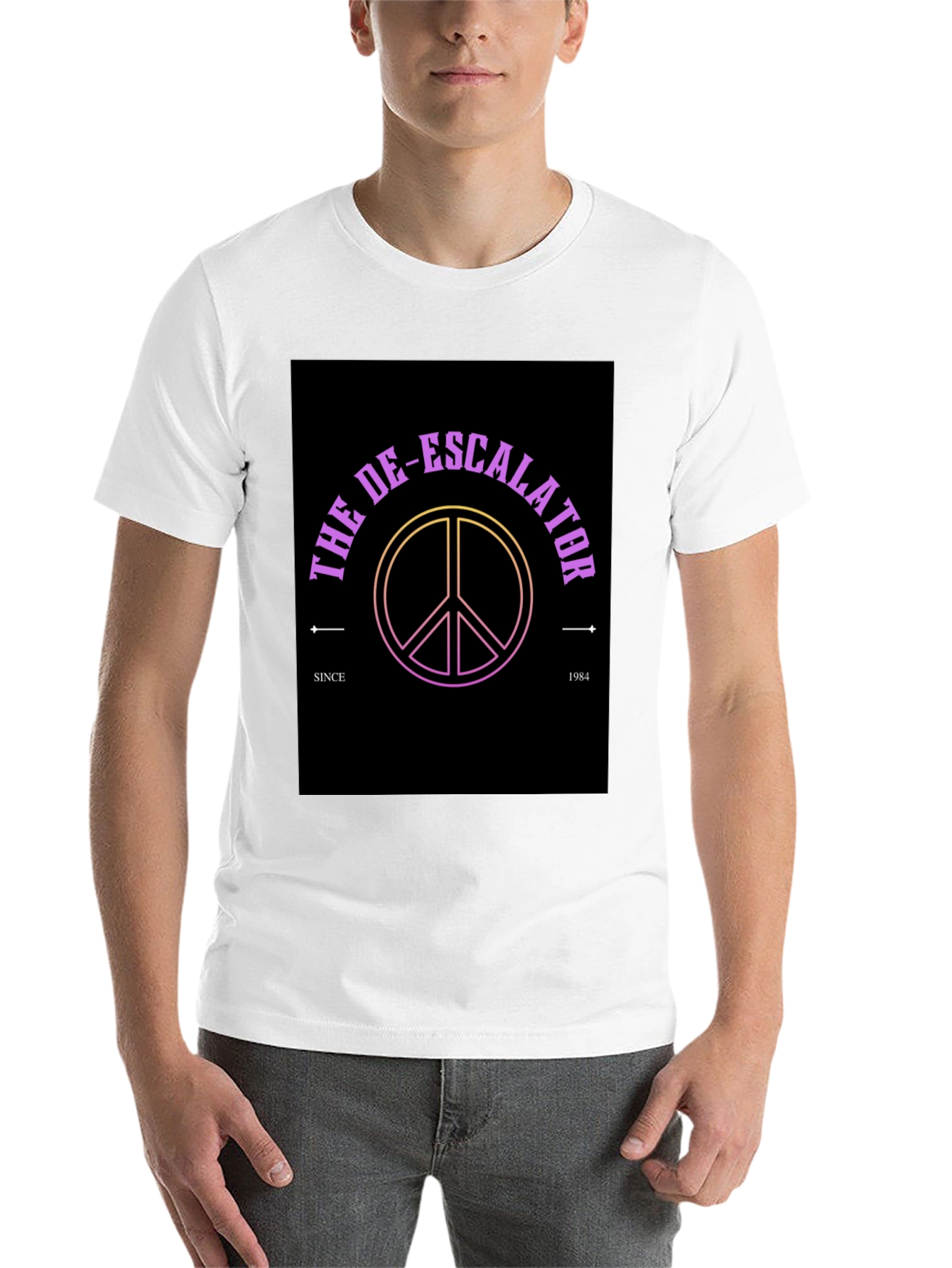 Black The De-Escalator Peace Sign Black T-Shirt view 14