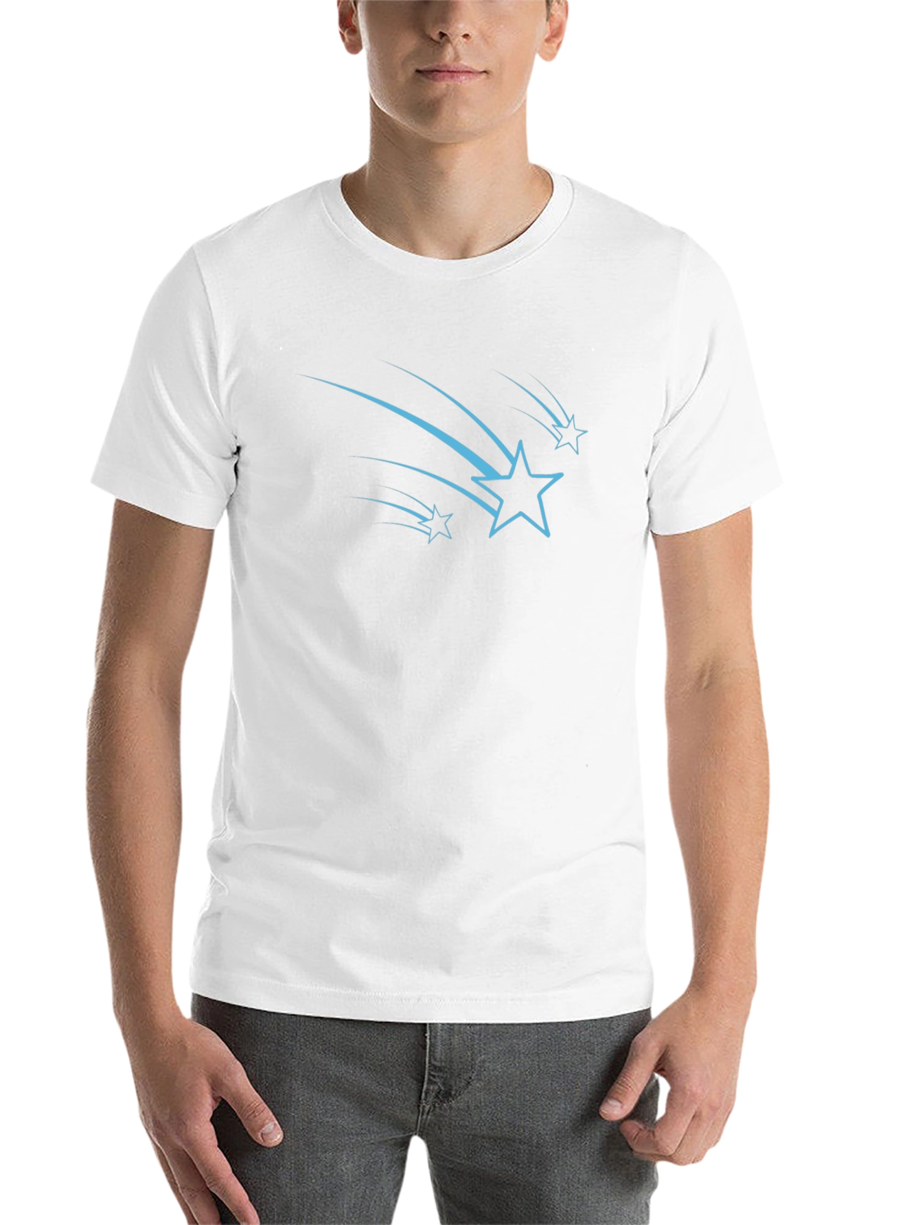 Black Stylish Black Tee with Blue Shooting Stars Design view 14
