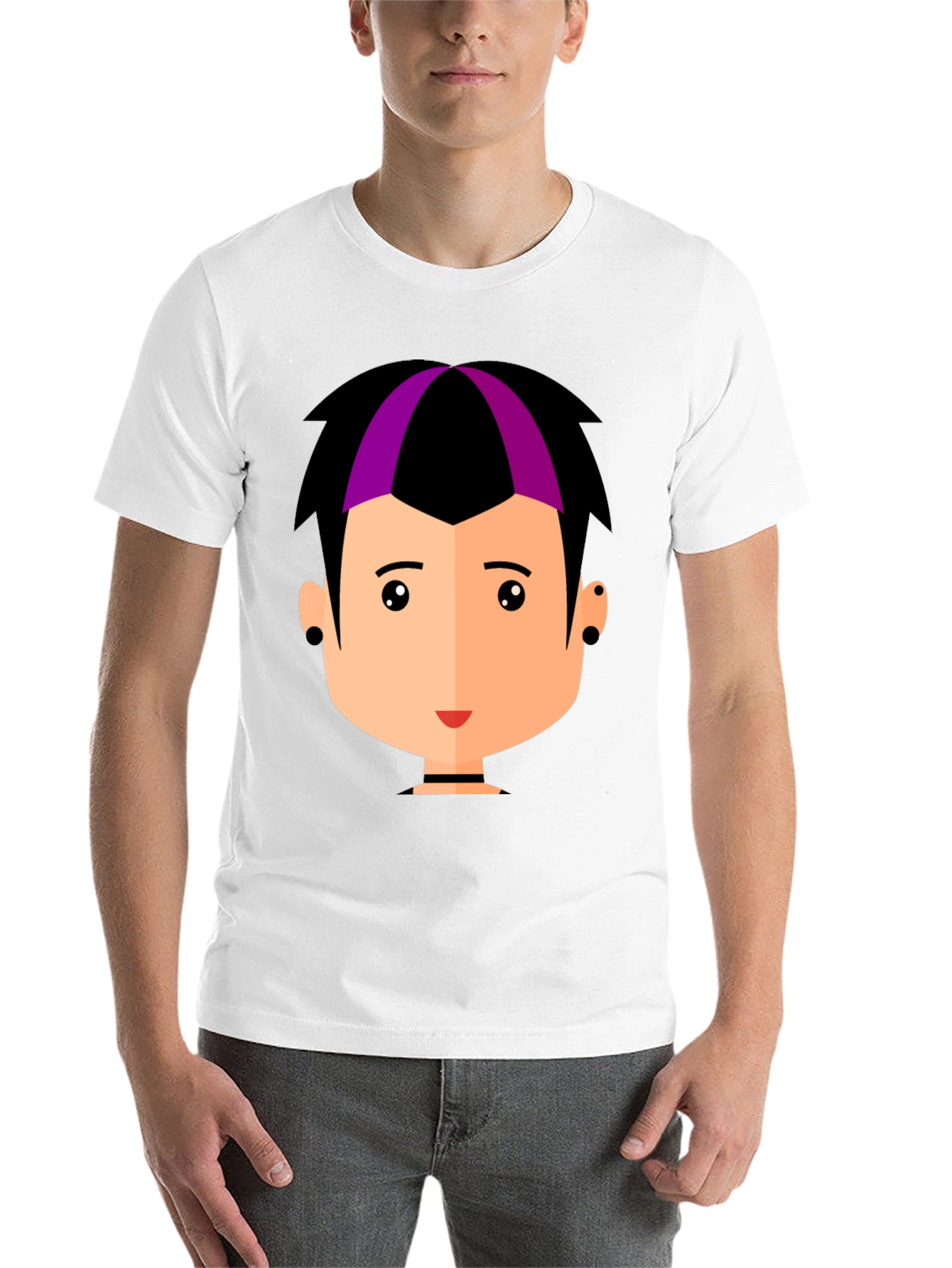 Black Goth Style Cartoon Face Black T-Shirt view 14