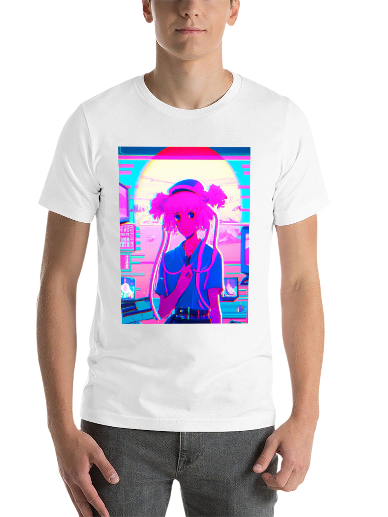 Black Vaporwave Anime Girl Graphic T-Shirt view 14