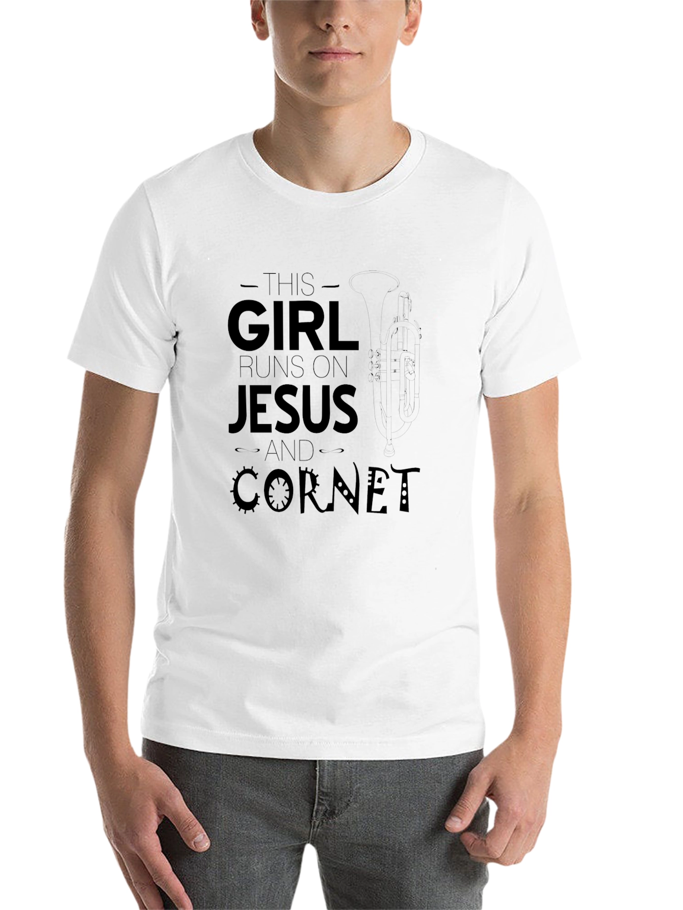 Black Girl Runs on Jesus and Cornet T-Shirt view 14